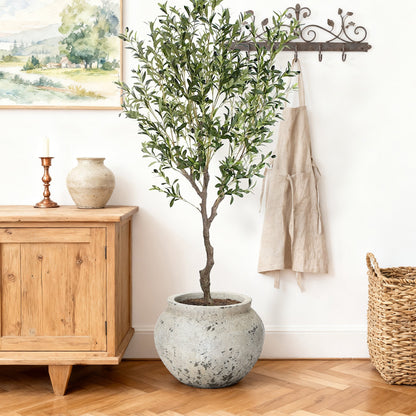 Linden Wide Stone-Effect MgO Planter, Rustic White, 12"