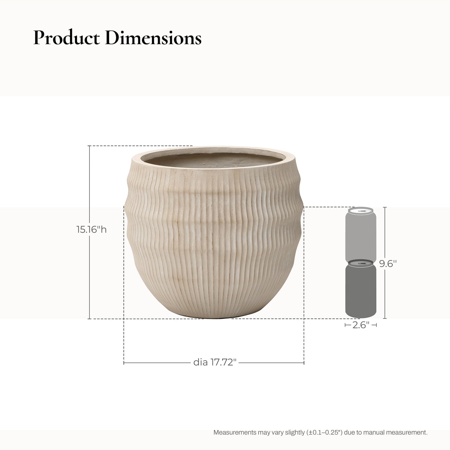 Canyon Round Fluted MgO Planter, Beige, 15"