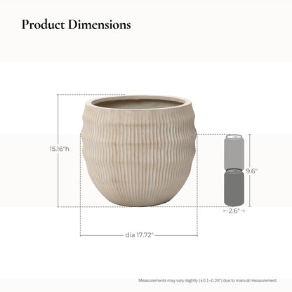 Canyon Round Fluted MgO Planter, Beige, 15"