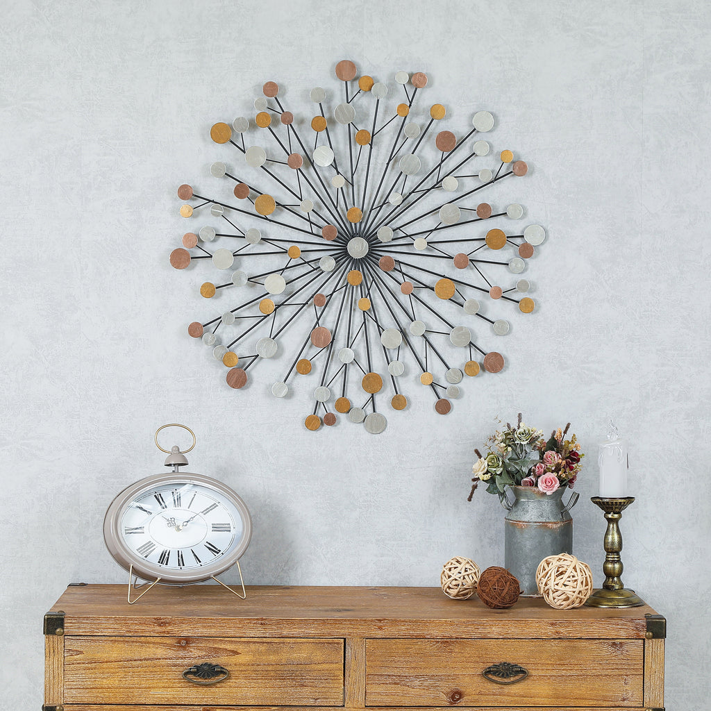 Silver, Black, and Gold Iron Metal Round Abstract Wall Decor