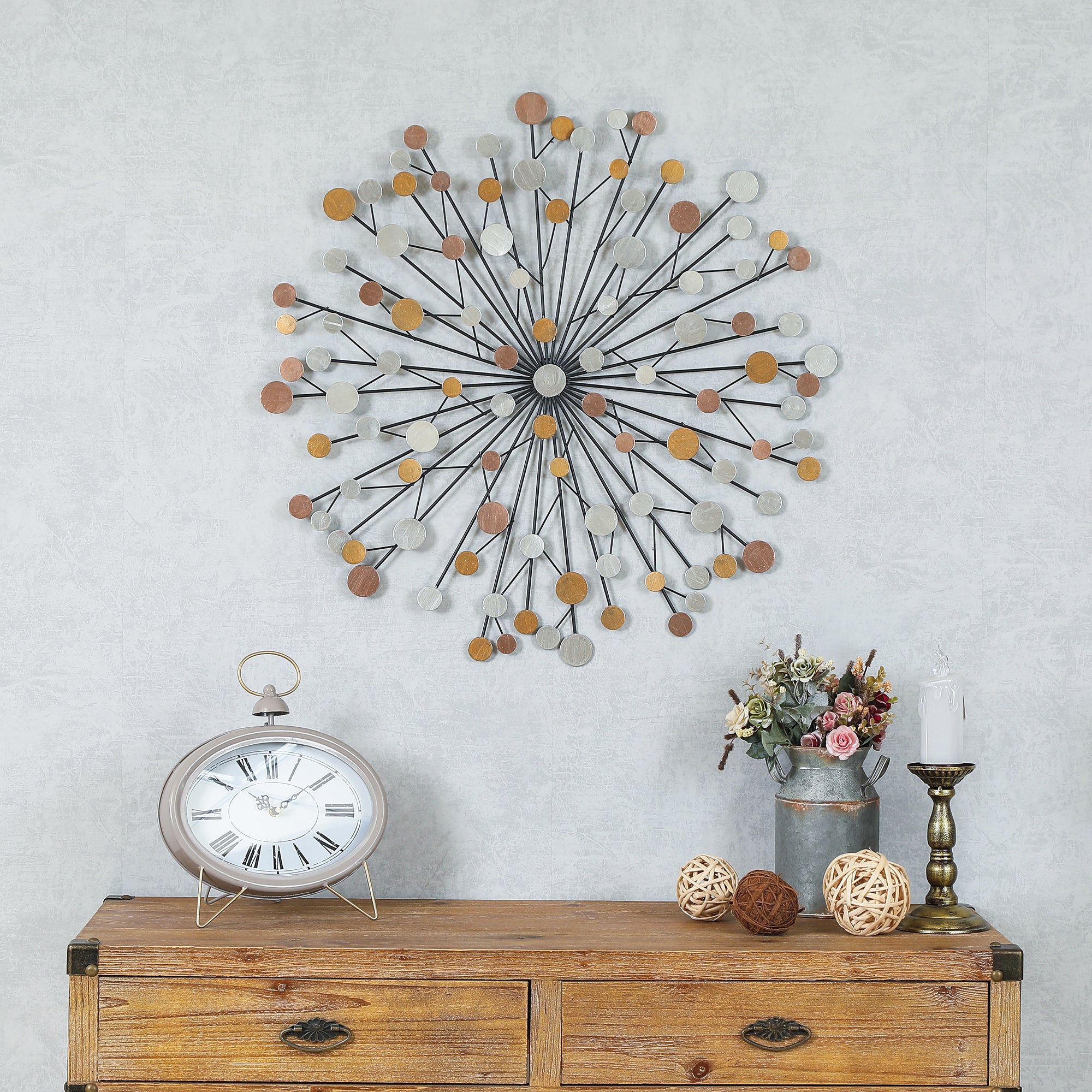 Silver, Black, and Gold Iron Metal Round Abstract Wall Decor