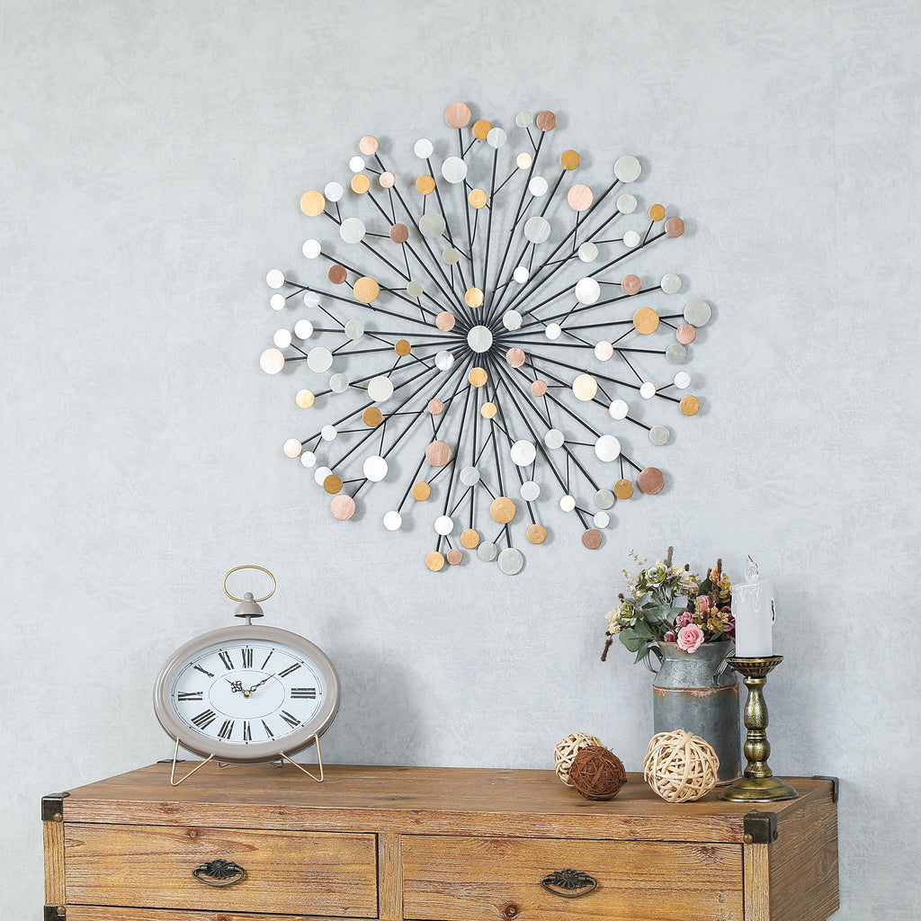 Silver, Black, and Gold Iron Metal Round Abstract Wall Decor