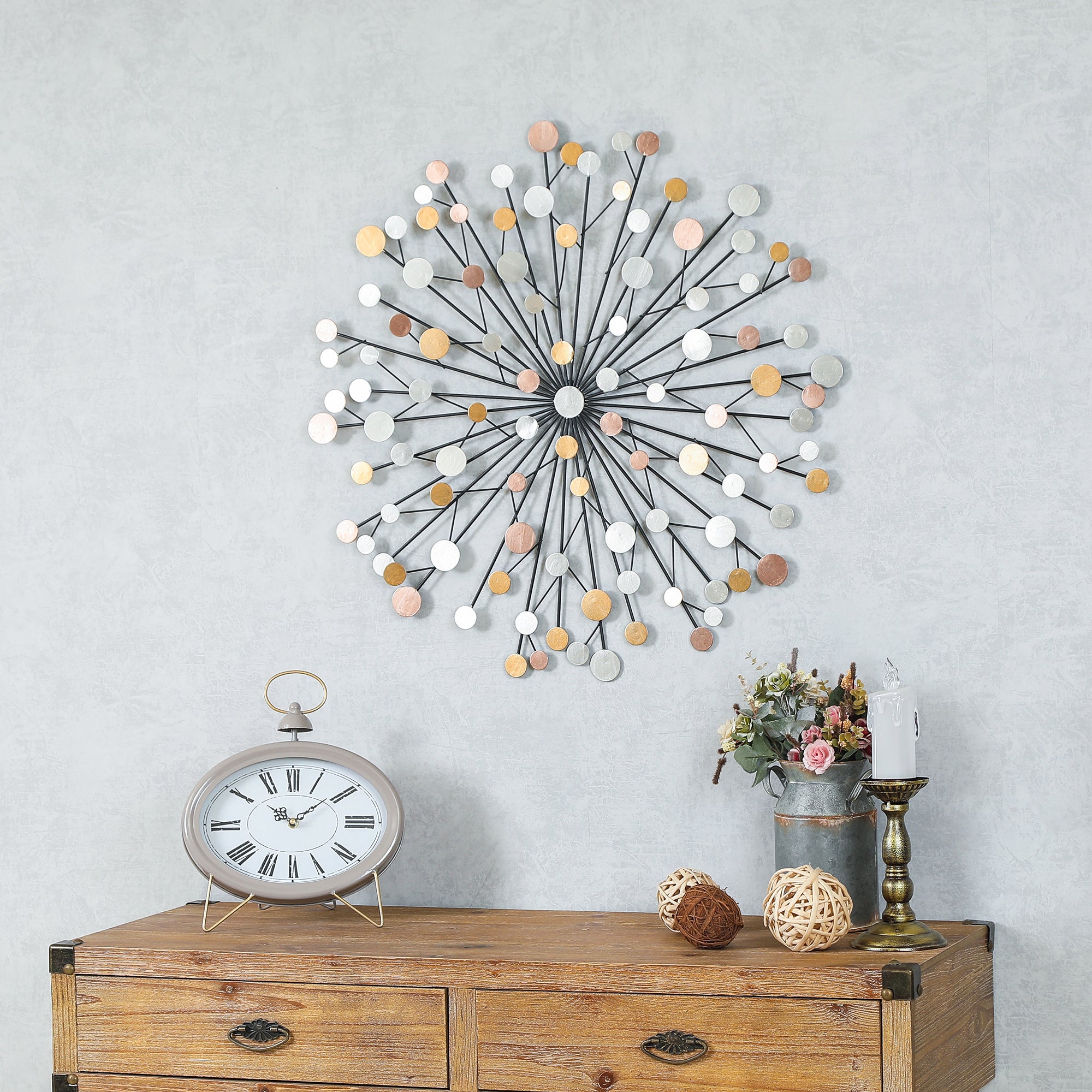 Silver, Black, and Gold Iron Metal Round Abstract Wall Decor