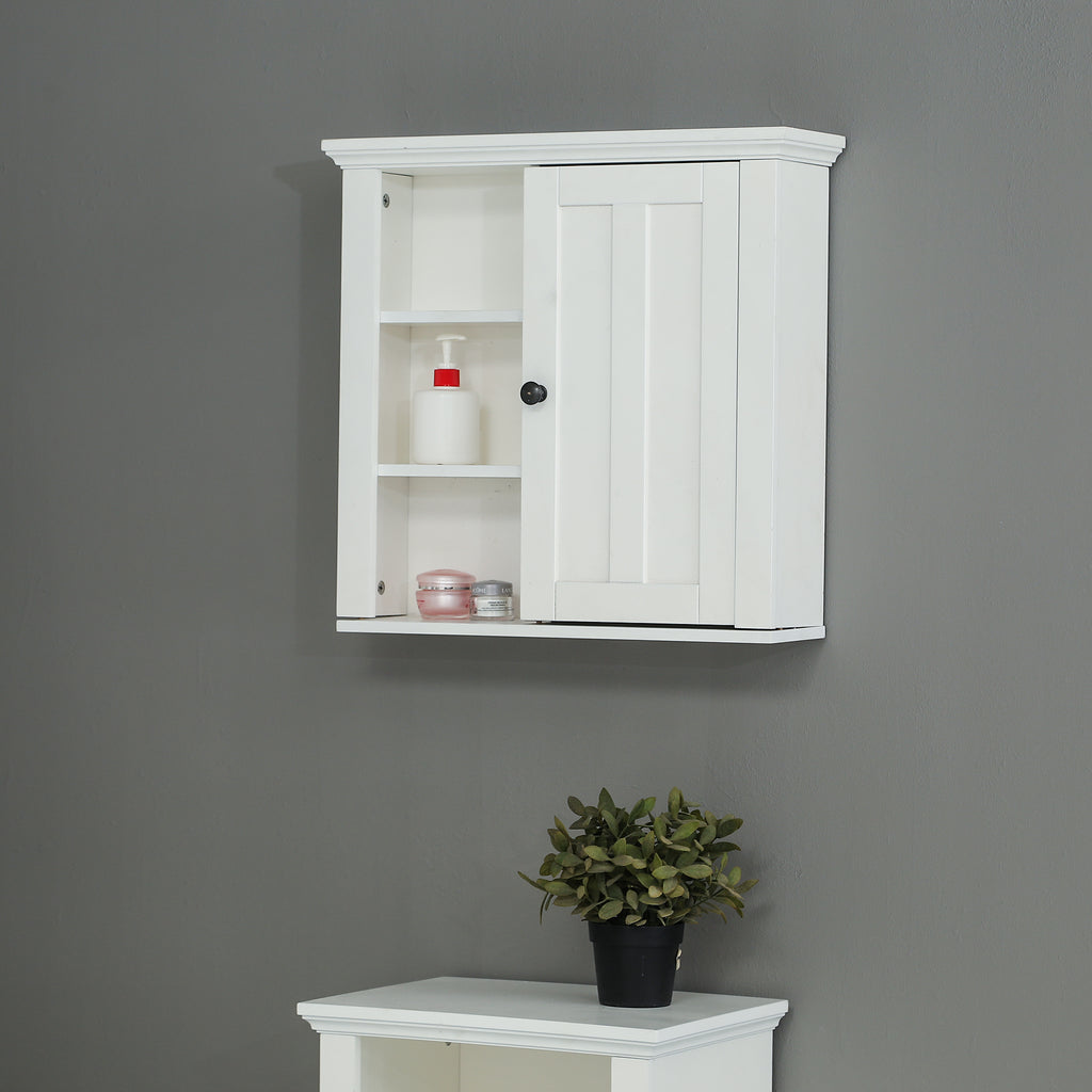 White MDF Wood Bathroom Wall Storage Cabinet