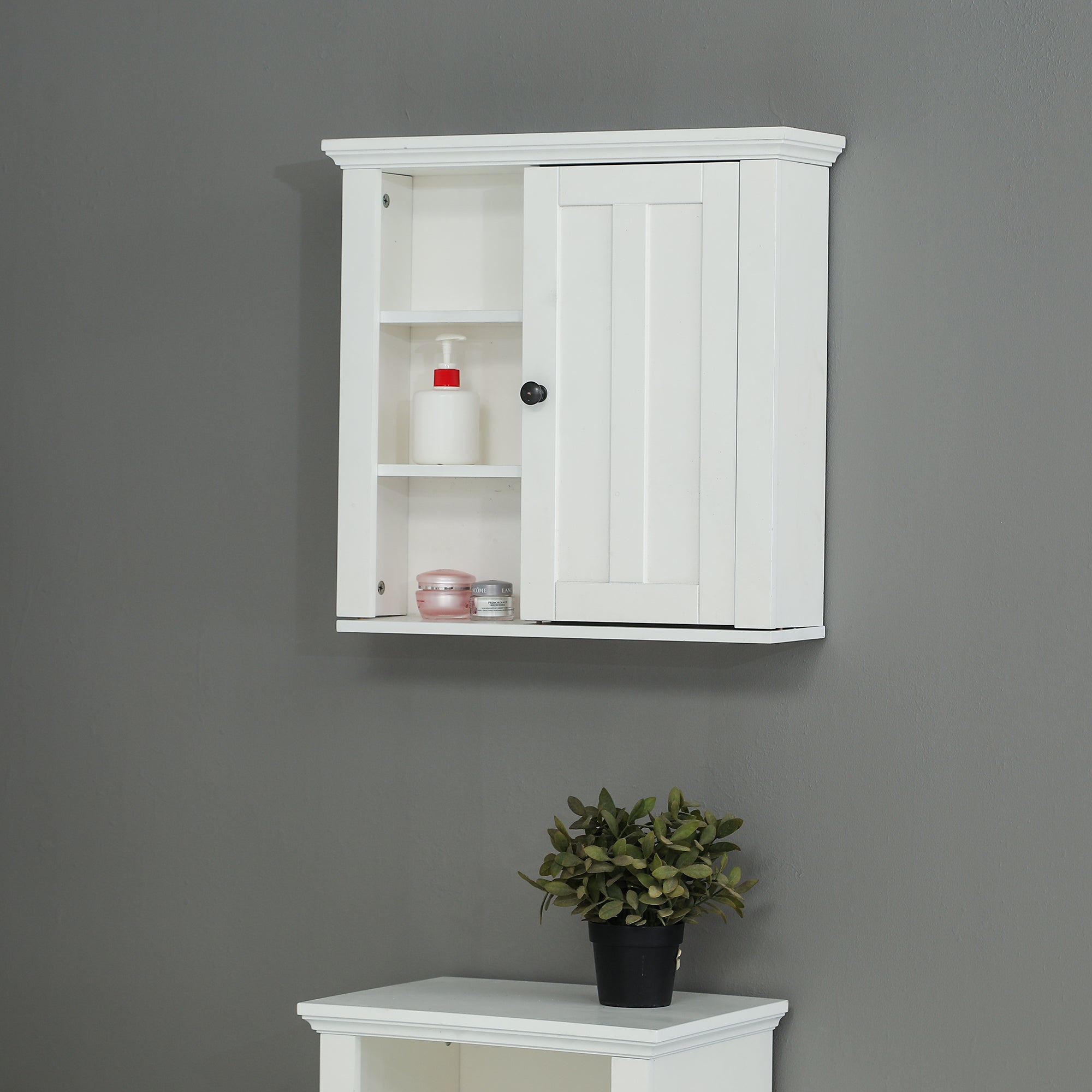 White MDF Wood Bathroom Wall Storage Cabinet