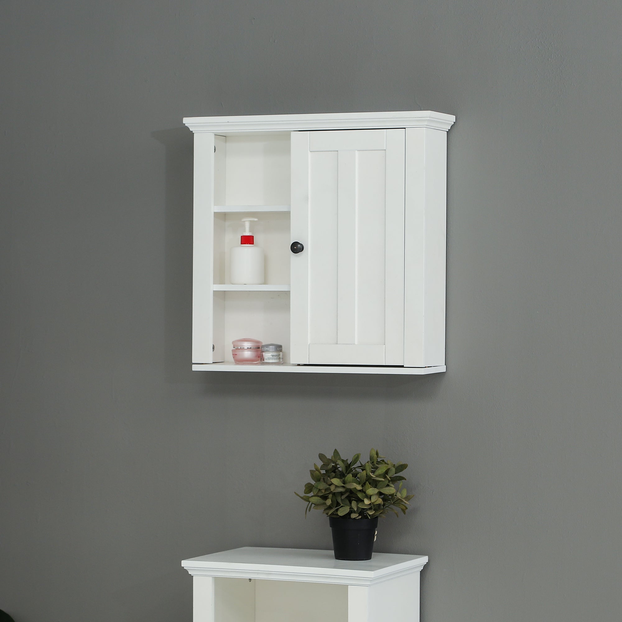 White MDF Wood Bathroom Wall Storage Cabinet