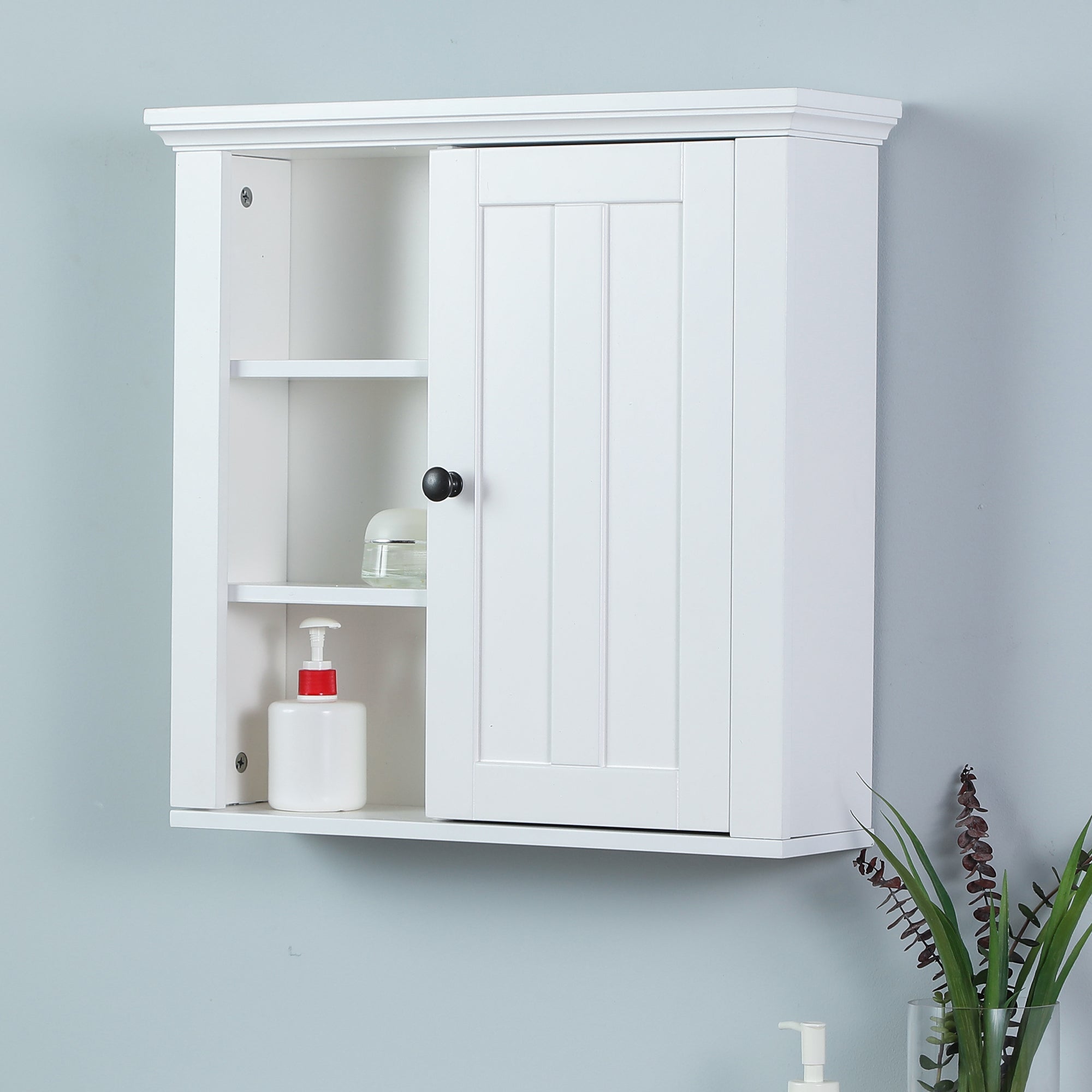 White MDF Wood Bathroom Wall Storage Cabinet