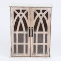 Farmhouse White and Natural MDF Wood Cathedral-Style 2-Door Wall Cabinet