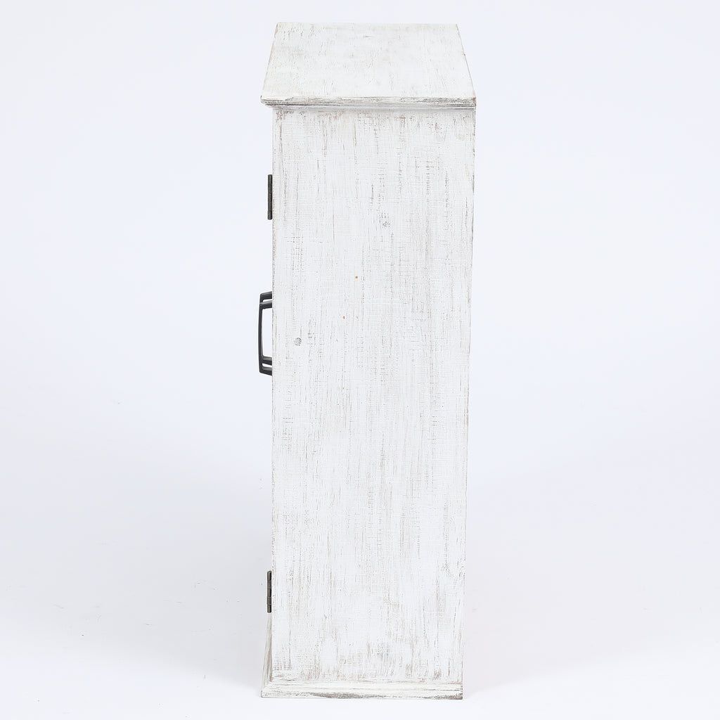 Farmhouse White and Natural MDF Wood Cathedral-Style 2-Door Wall Cabinet
