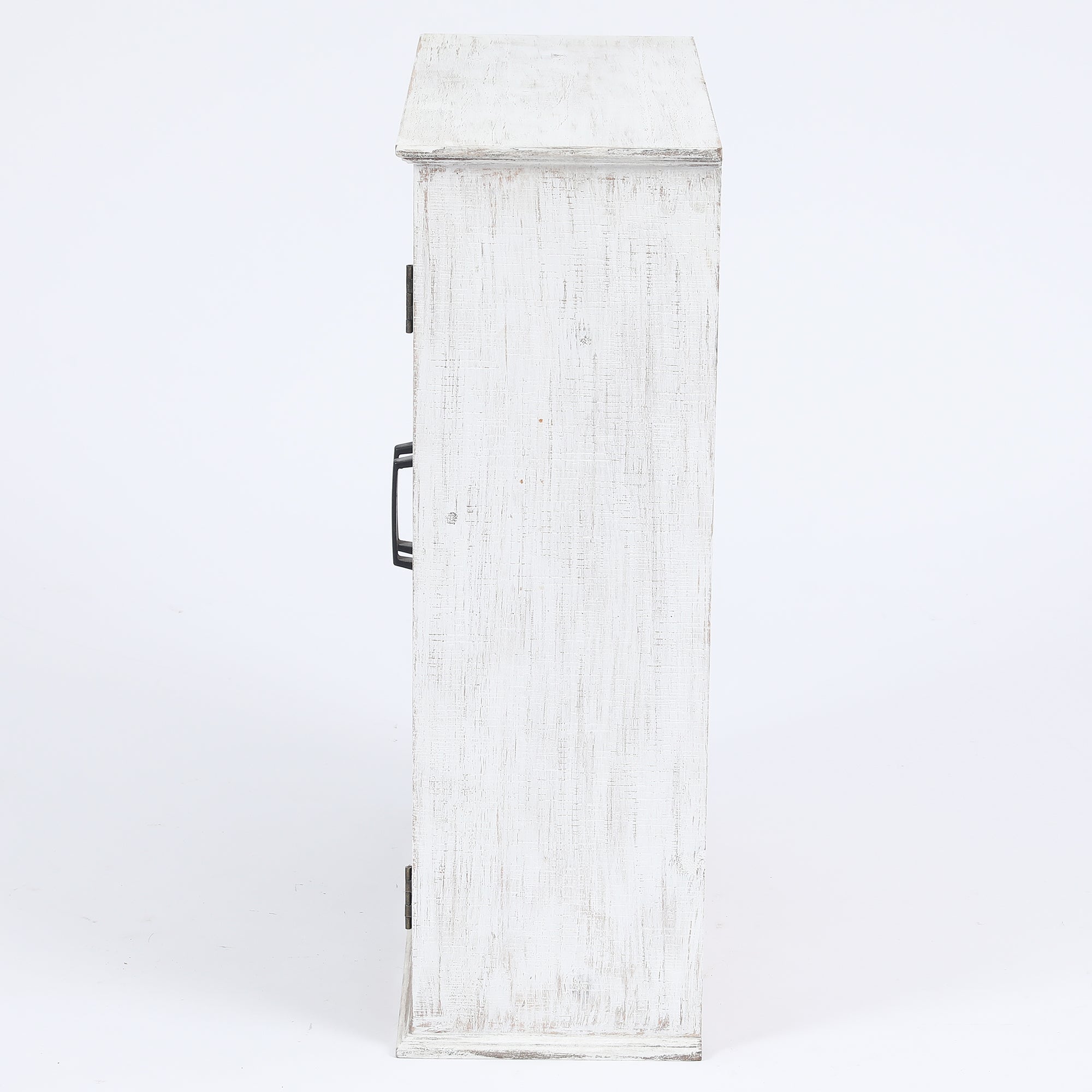 Farmhouse White and Natural MDF Wood Cathedral-Style 2-Door Wall Cabinet