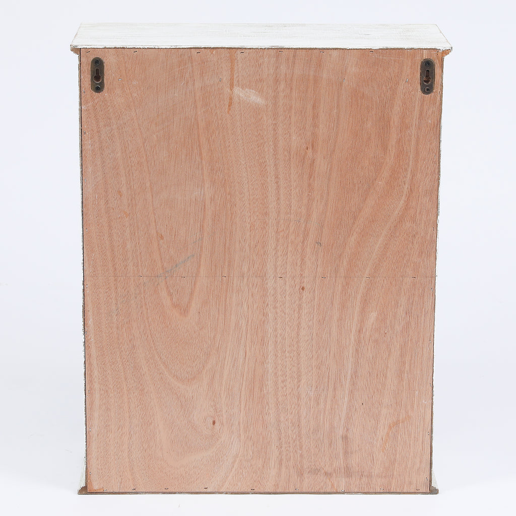 Farmhouse White and Natural MDF Wood Cathedral-Style 2-Door Wall Cabinet