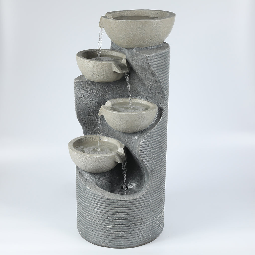 Modern Minimalist Multi-Tier Water Fountain Sculpture with LED Lights – Resin Outdoor & Indoor Decor for Garden, Patio & Office