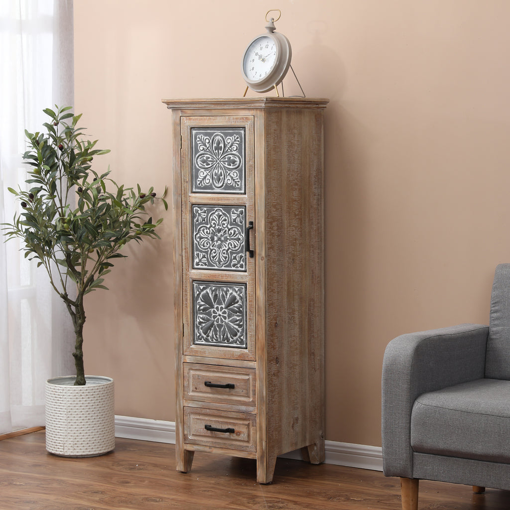48" Tall Wood and Metal 2-Drawer 1-Door Storage Cabinet