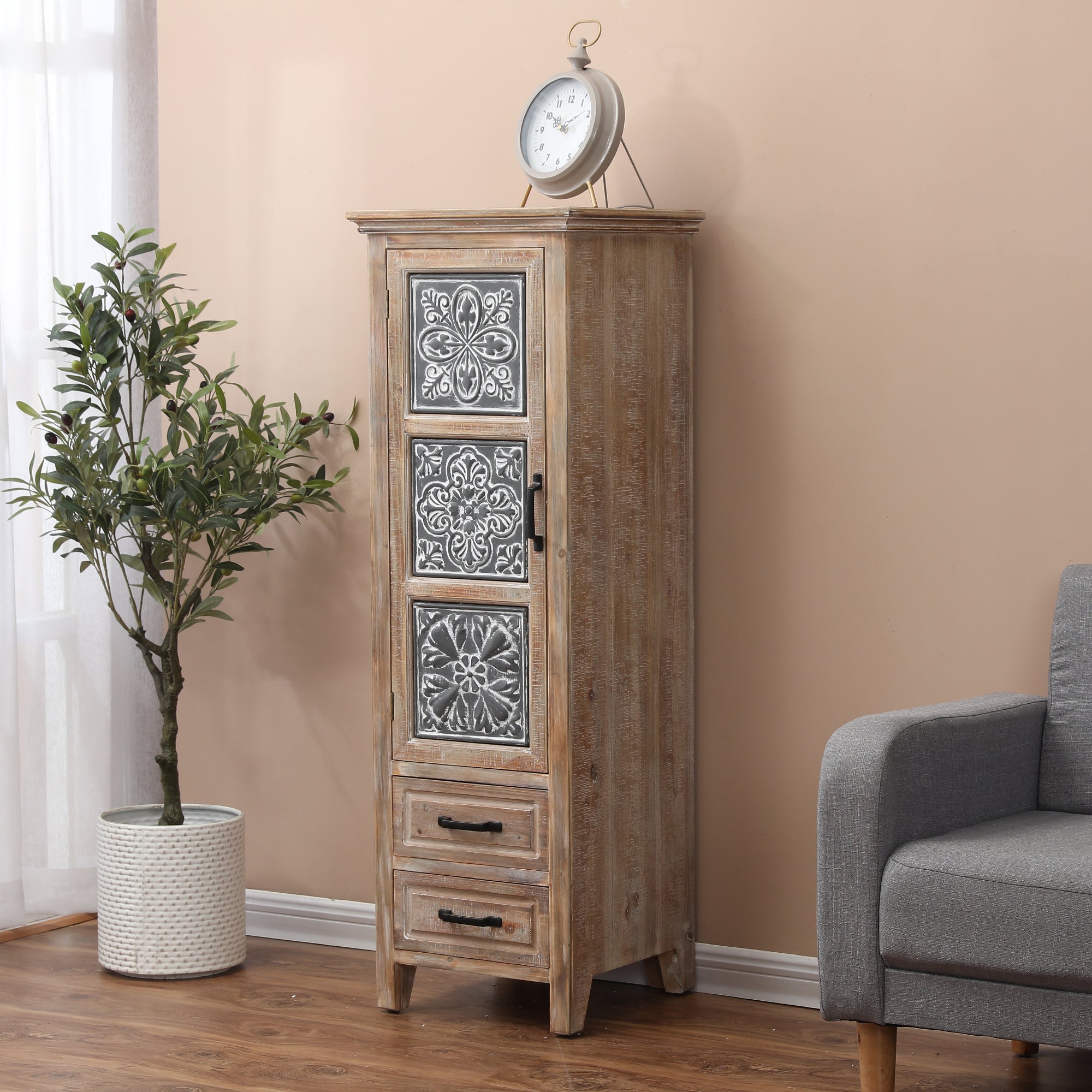 48" Tall Wood and Metal 2-Drawer 1-Door Storage Cabinet