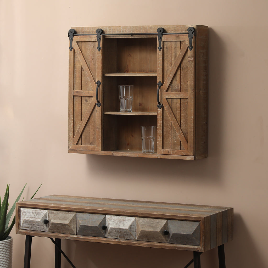 Farmhouse Wood Sliding 2-Door Wall Storage Cabinet