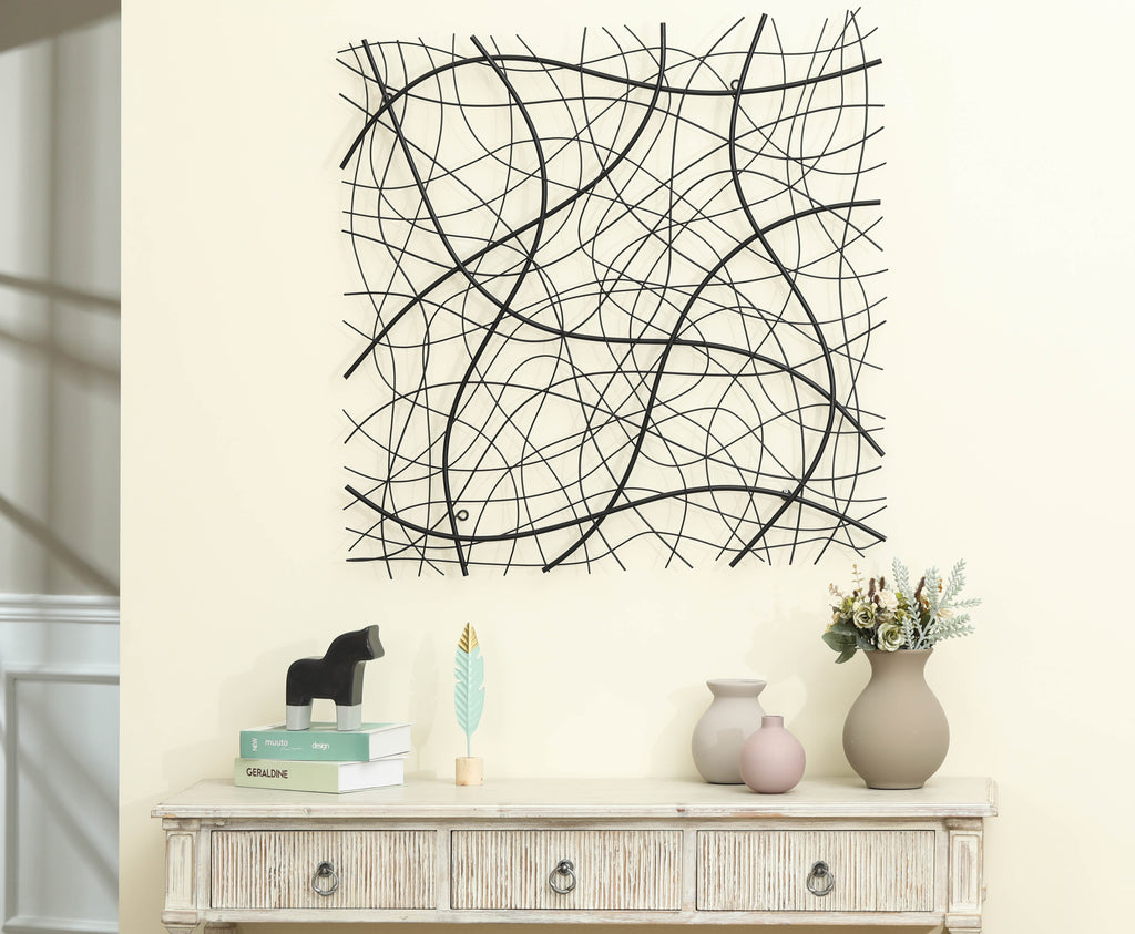 Black Abstract 35.5-Inch Square Metal Wall Decor