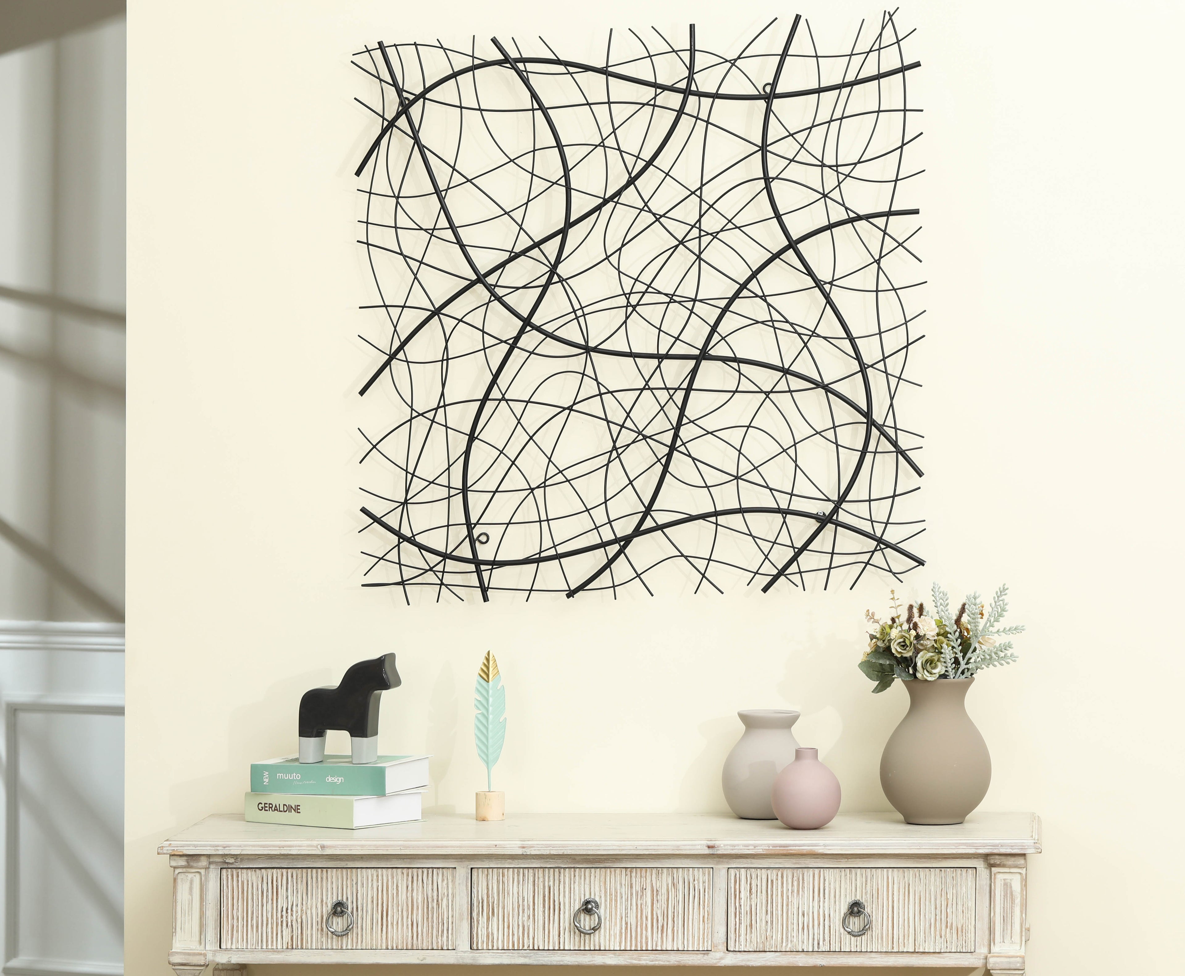 Black Abstract 35.5-Inch Square Metal Wall Decor