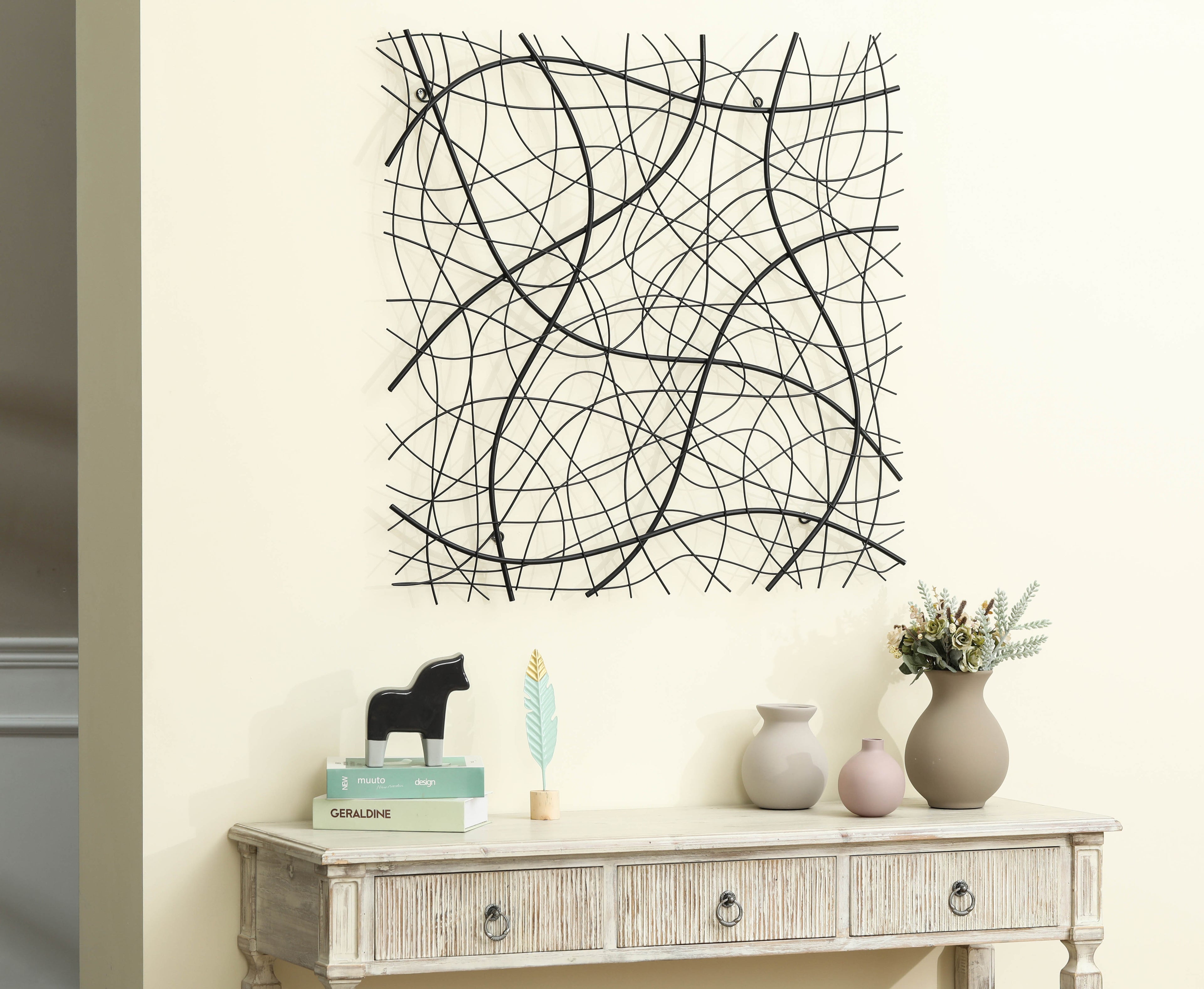 Black Abstract 35.5-Inch Square Metal Wall Decor