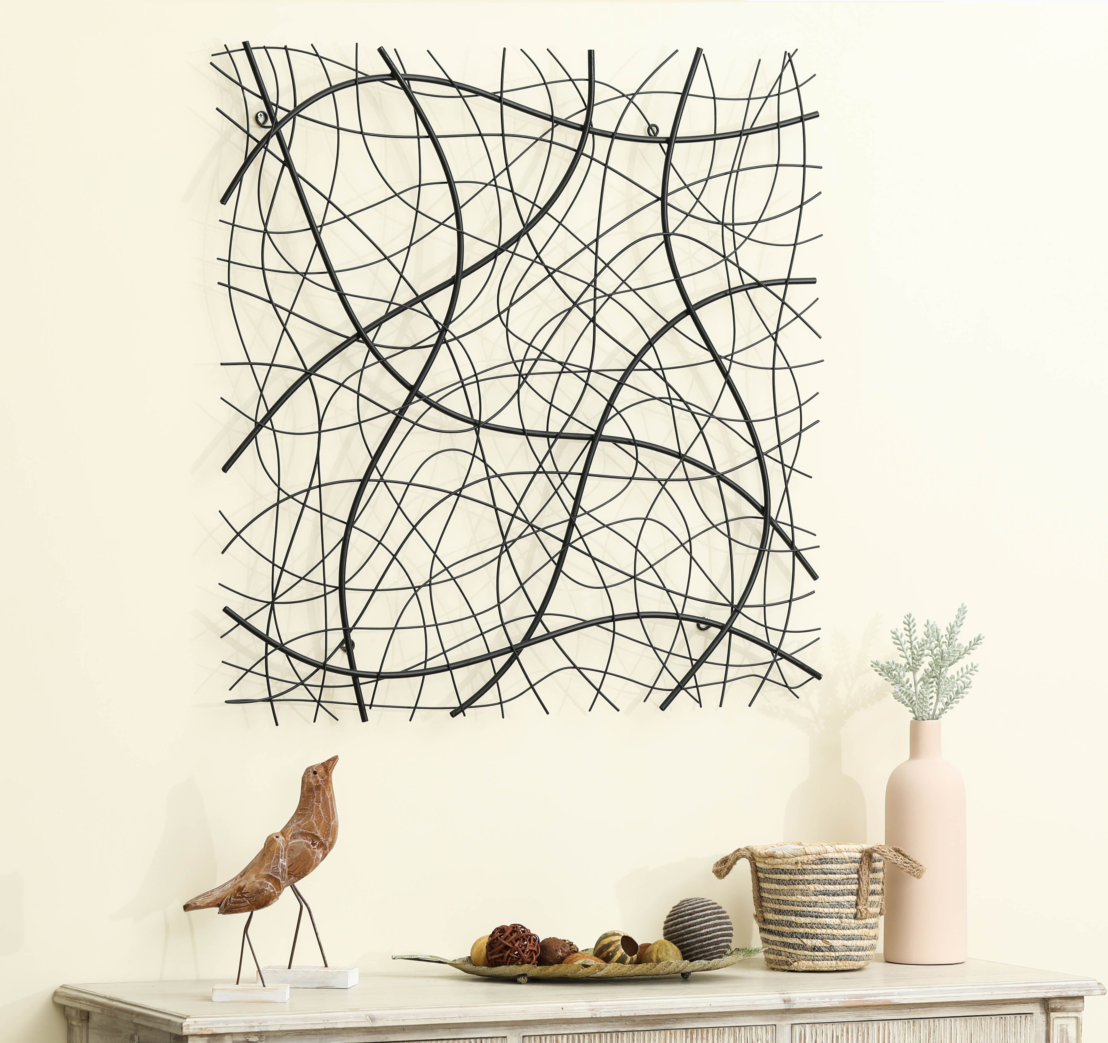 Black Abstract 35.5-Inch Square Metal Wall Decor