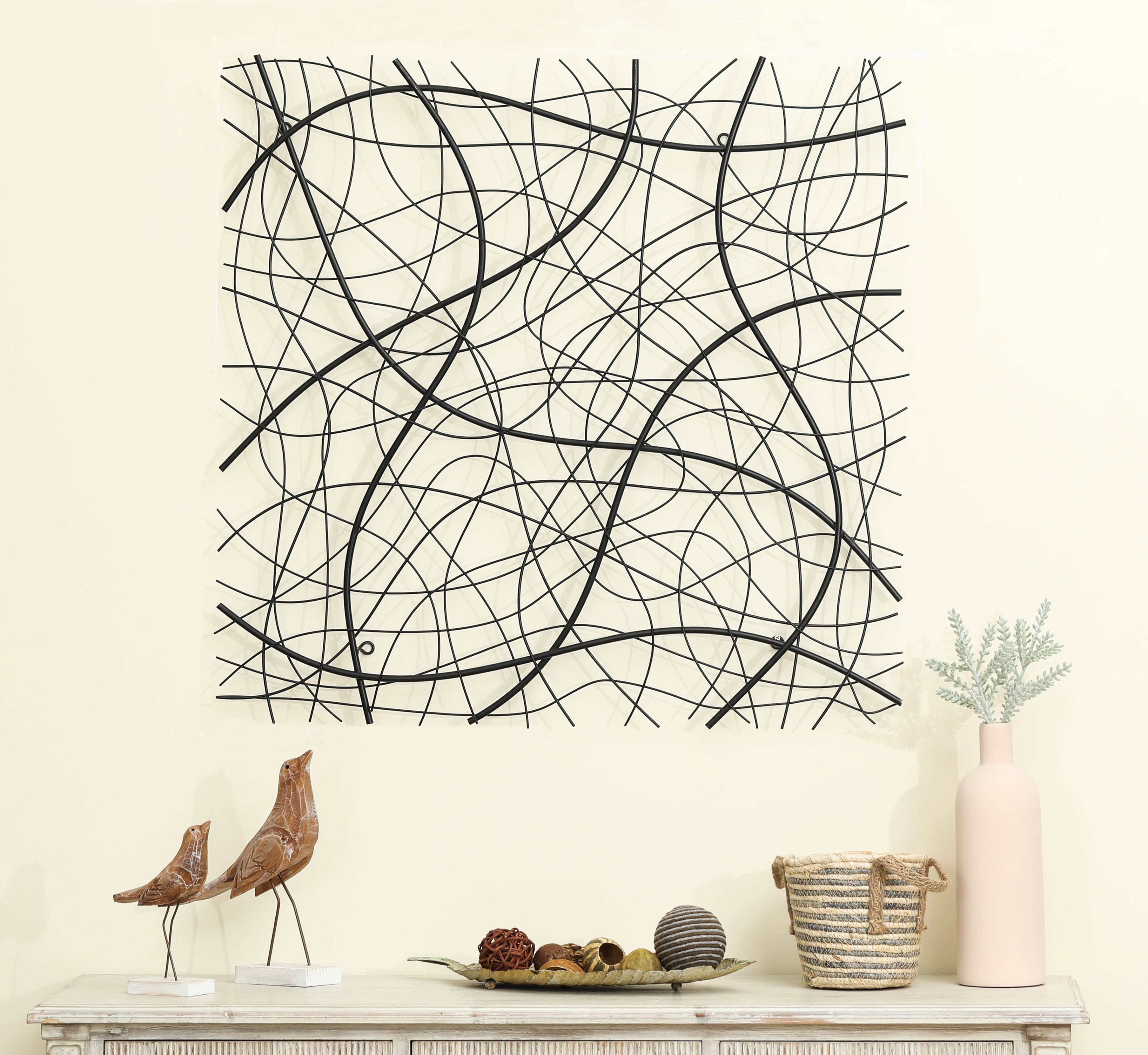 Black Abstract 35.5-Inch Square Metal Wall Decor