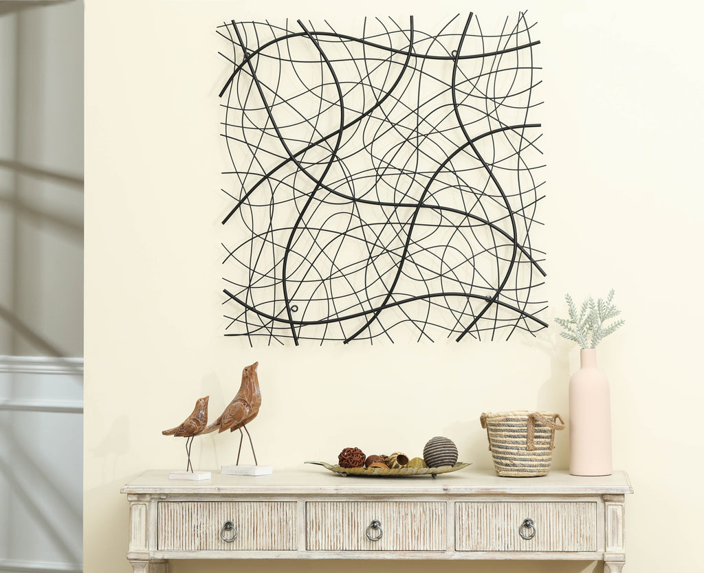 Black Abstract 35.5-Inch Square Metal Wall Decor