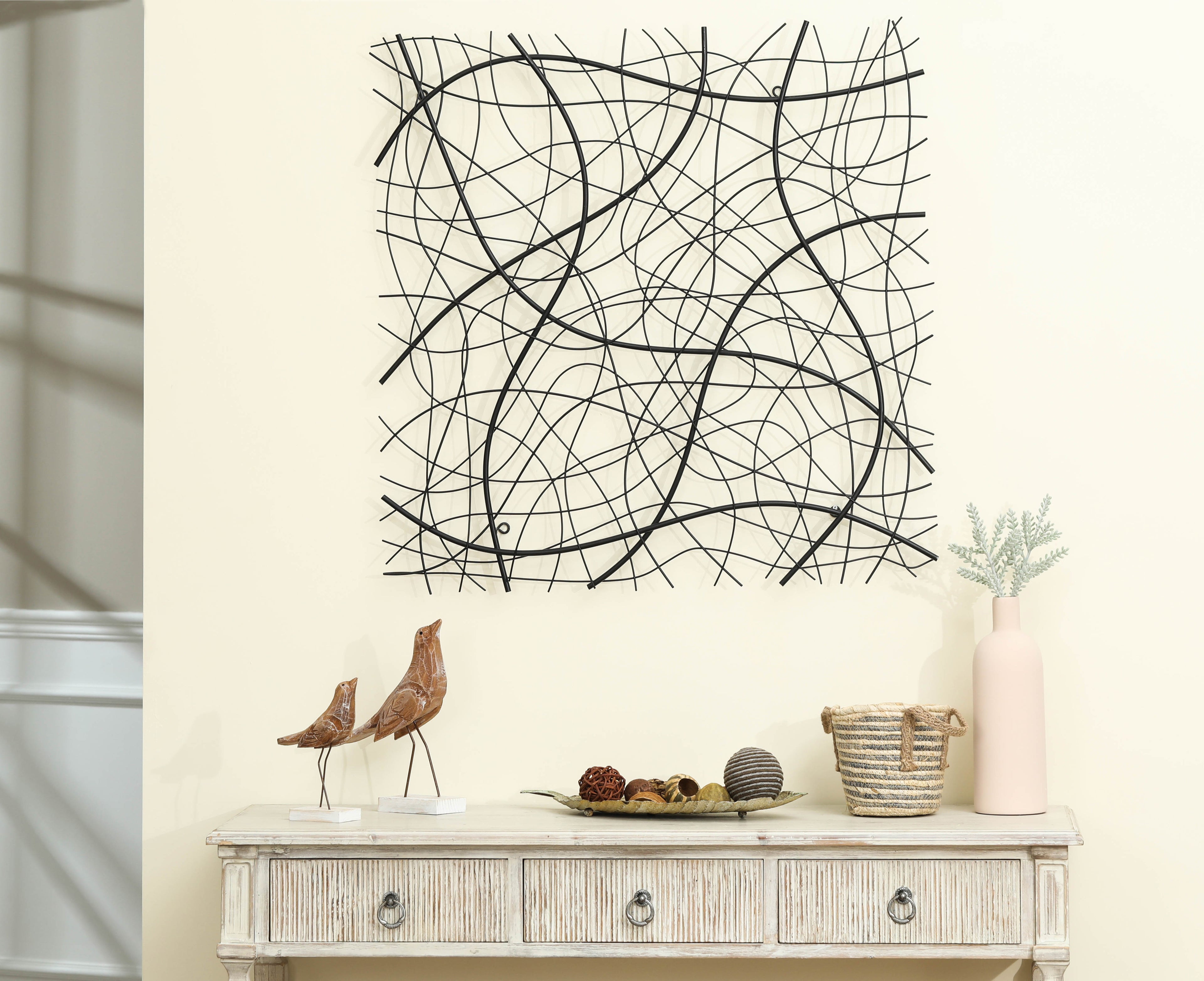Black Abstract 35.5-Inch Square Metal Wall Decor