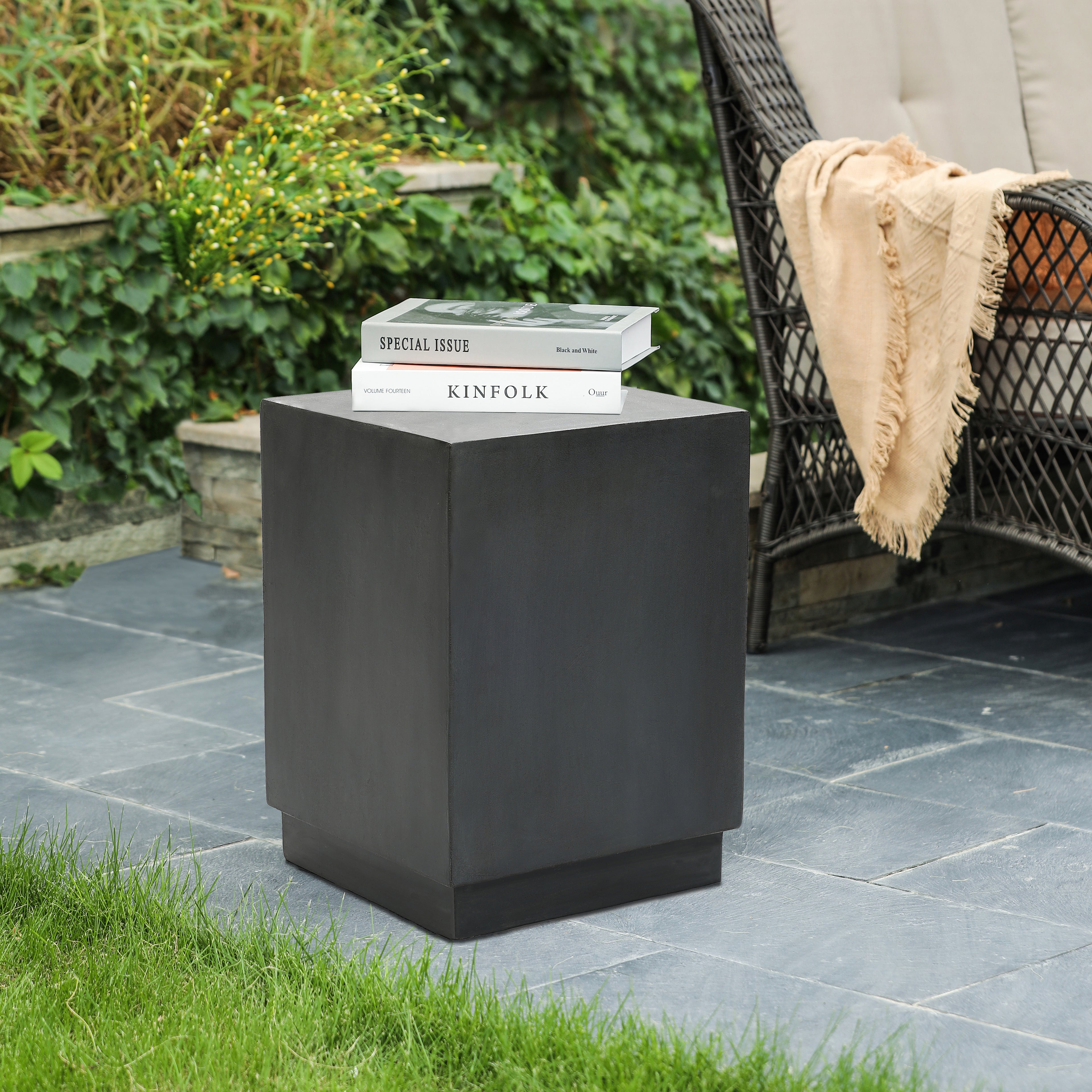 Minimalist Gray Cement Square Indoor Outdoor Side and End Table
