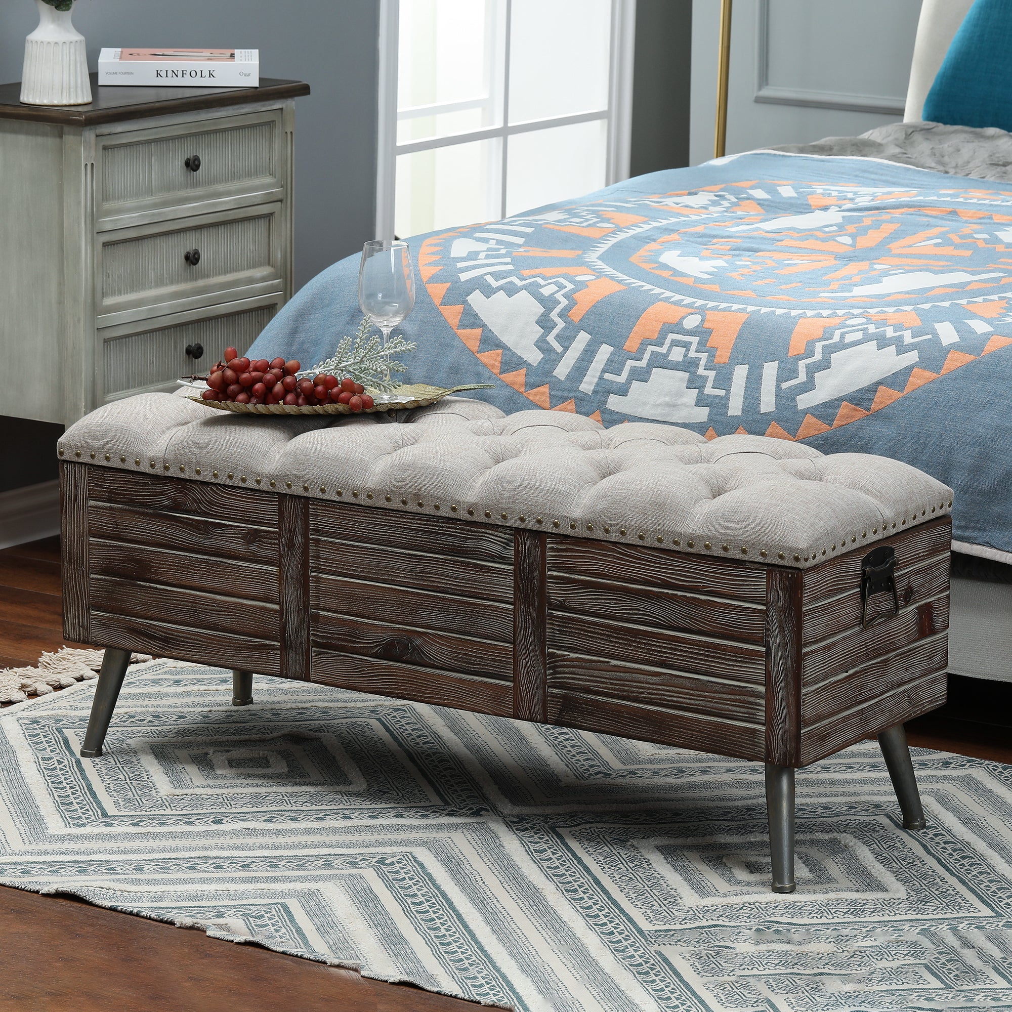 47.2-Inch Wide Upholstered Wood Flip Top Storage Bench
