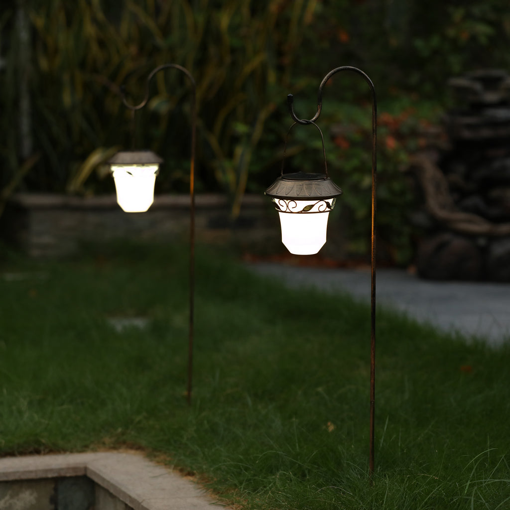 Solar Garden Lantern Light – Vintage Iron Structure with Hanging Hook, Outdoor Courtyard, Lawn & Patio Lighting