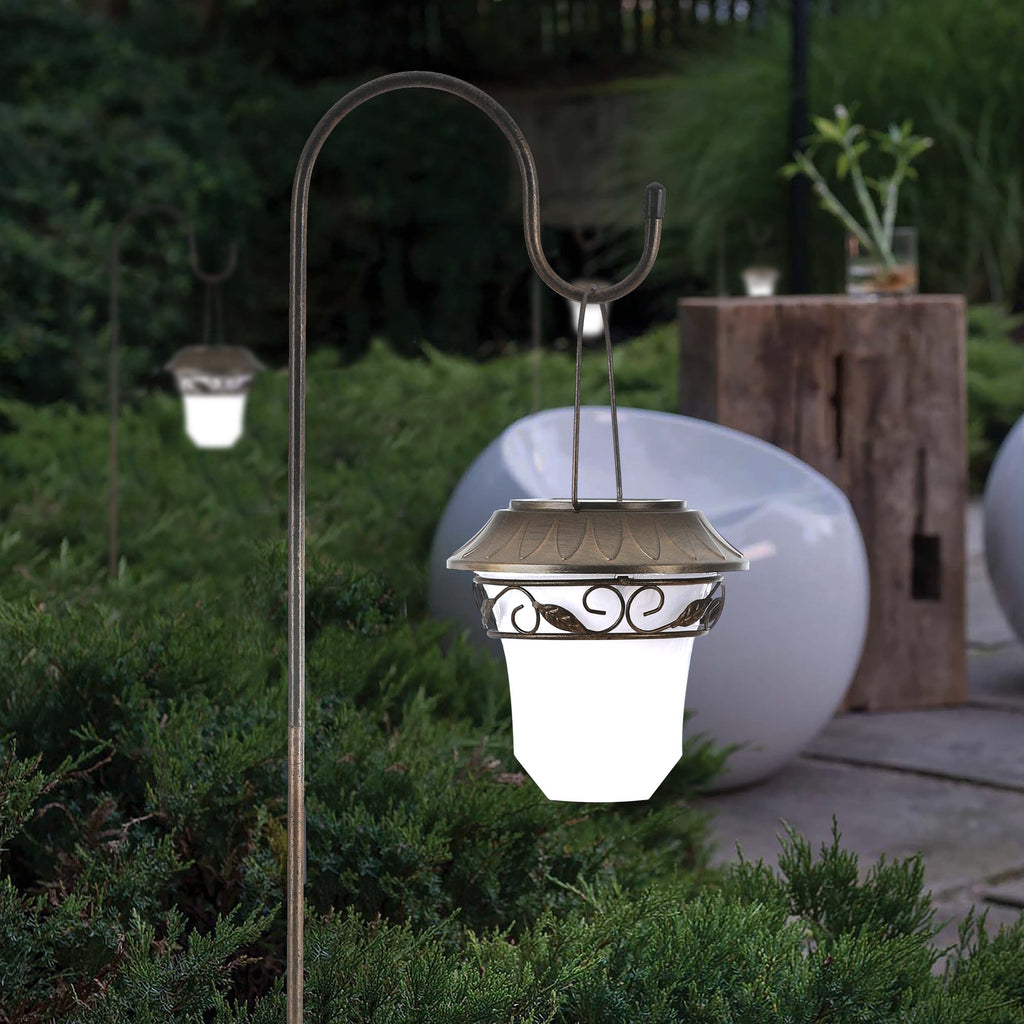 Solar Garden Lantern Light – Vintage Iron Structure with Hanging Hook, Outdoor Courtyard, Lawn & Patio Lighting