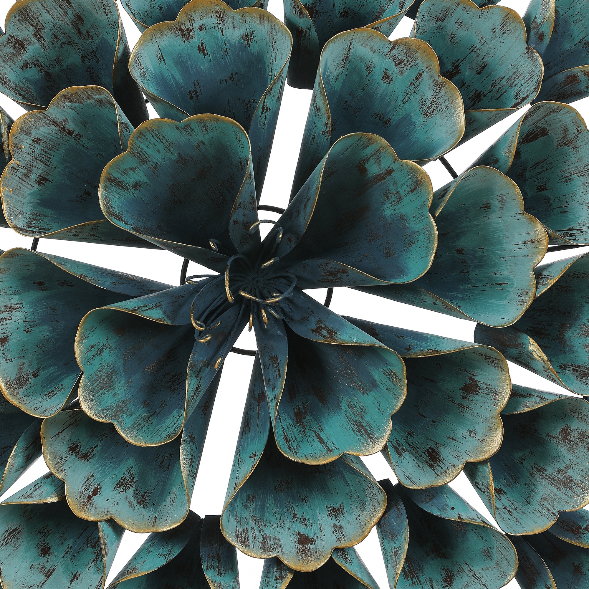 23.5" Round Teal Blue Flower Metal Wall Decor