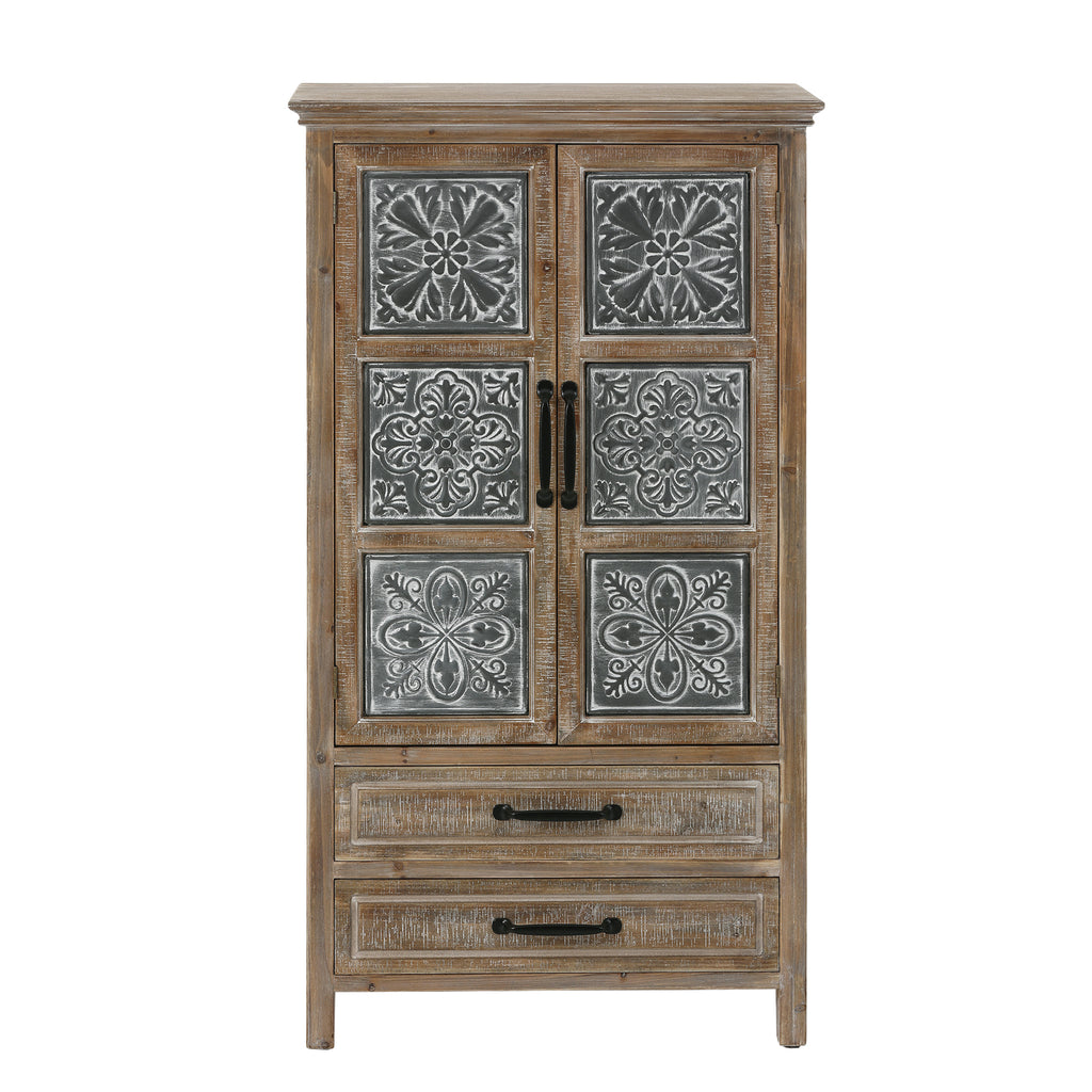 Farmhouse Wood and Metal 2-Drawer 2-Door Storage Cabinet
