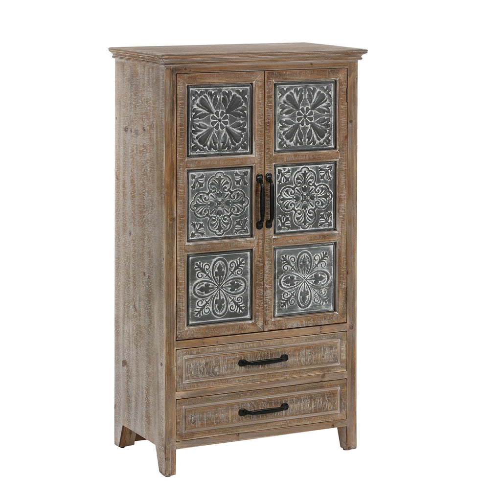 Farmhouse Wood and Metal 2-Drawer 2-Door Storage Cabinet