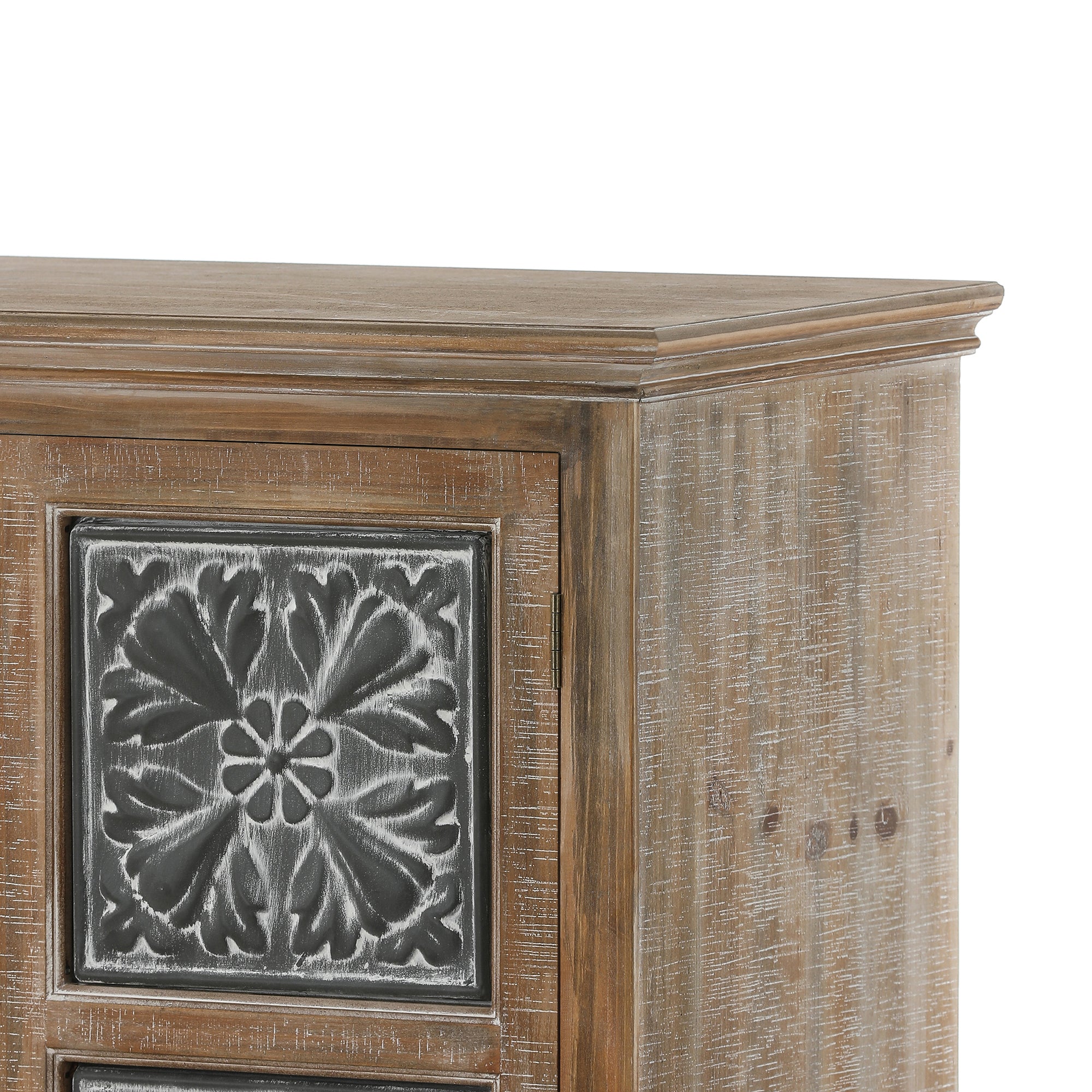 Farmhouse Wood and Metal 2-Drawer 2-Door Storage Cabinet