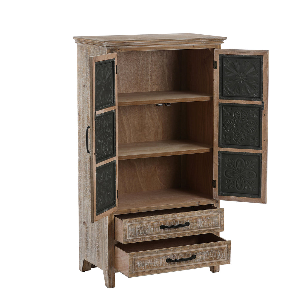 Farmhouse Wood and Metal 2-Drawer 2-Door Storage Cabinet