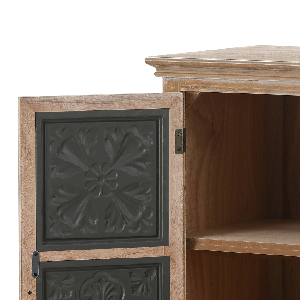 Farmhouse Wood and Metal 2-Drawer 2-Door Storage Cabinet