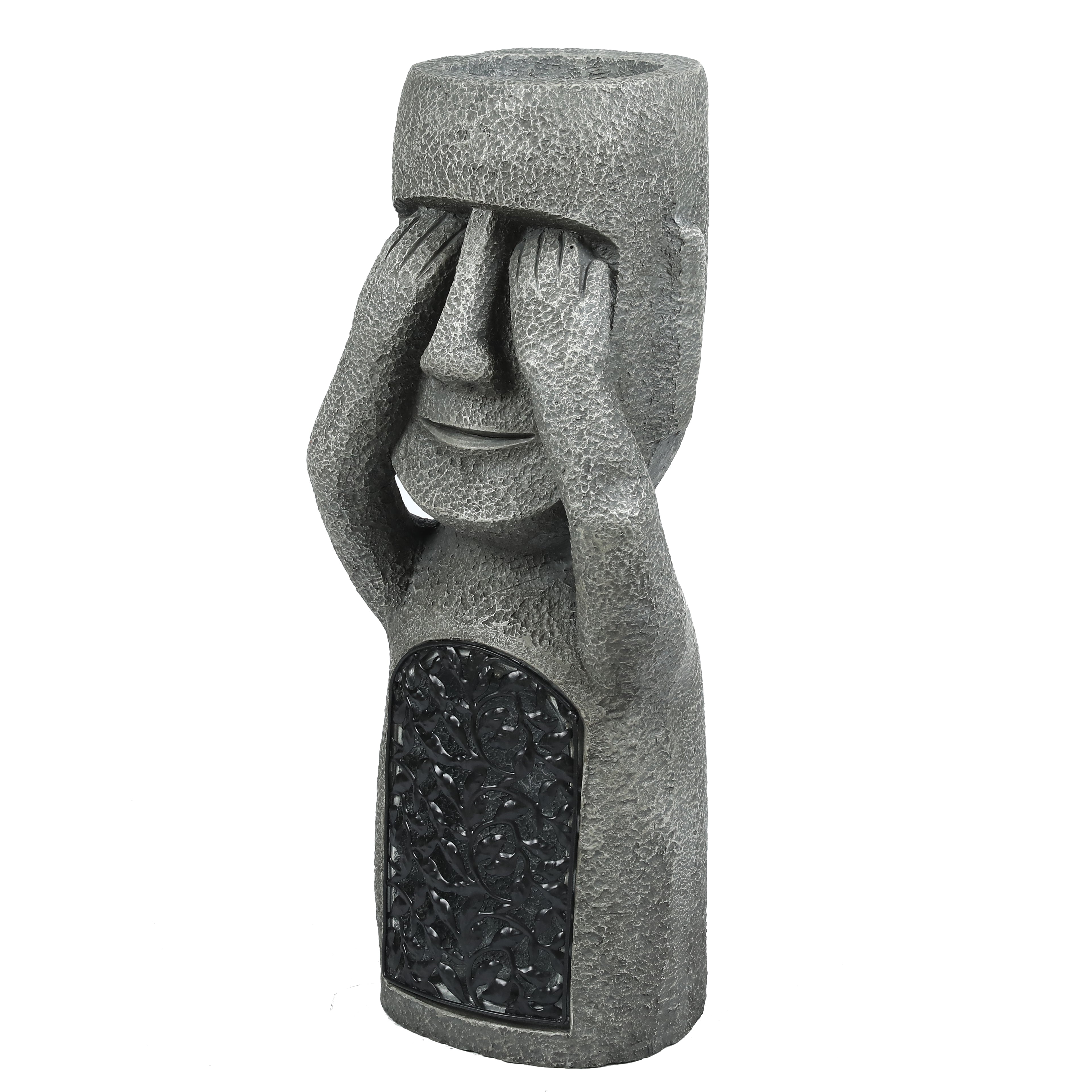 Solar-Powered Easter Island Moai Statue Planter with LED Lights – Outdoor Garden, Patio & Balcony Decor