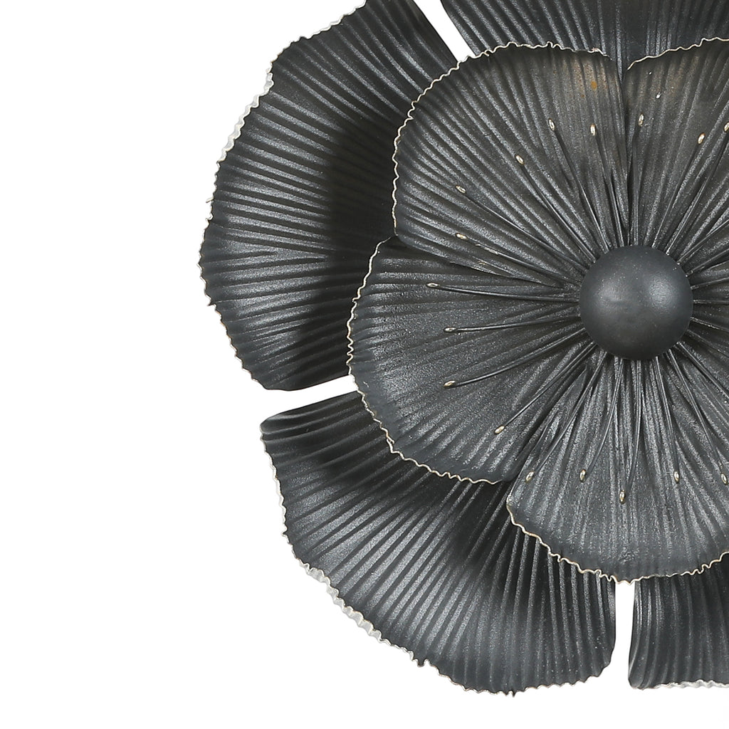 3-Piece Dark Gray with Gold Metal Flowers Wall Decor Set