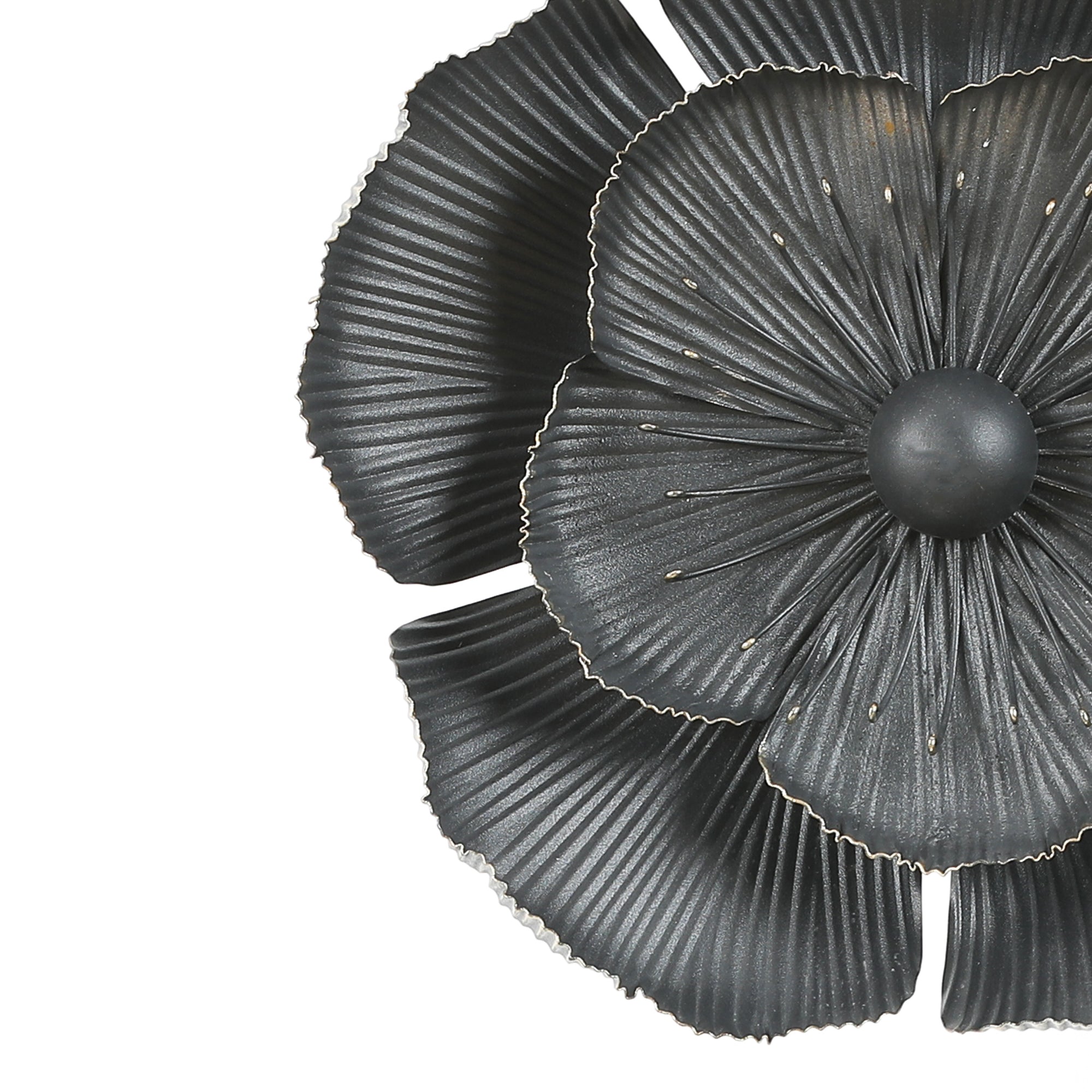 3-Piece Dark Gray with Gold Metal Flowers Wall Decor Set