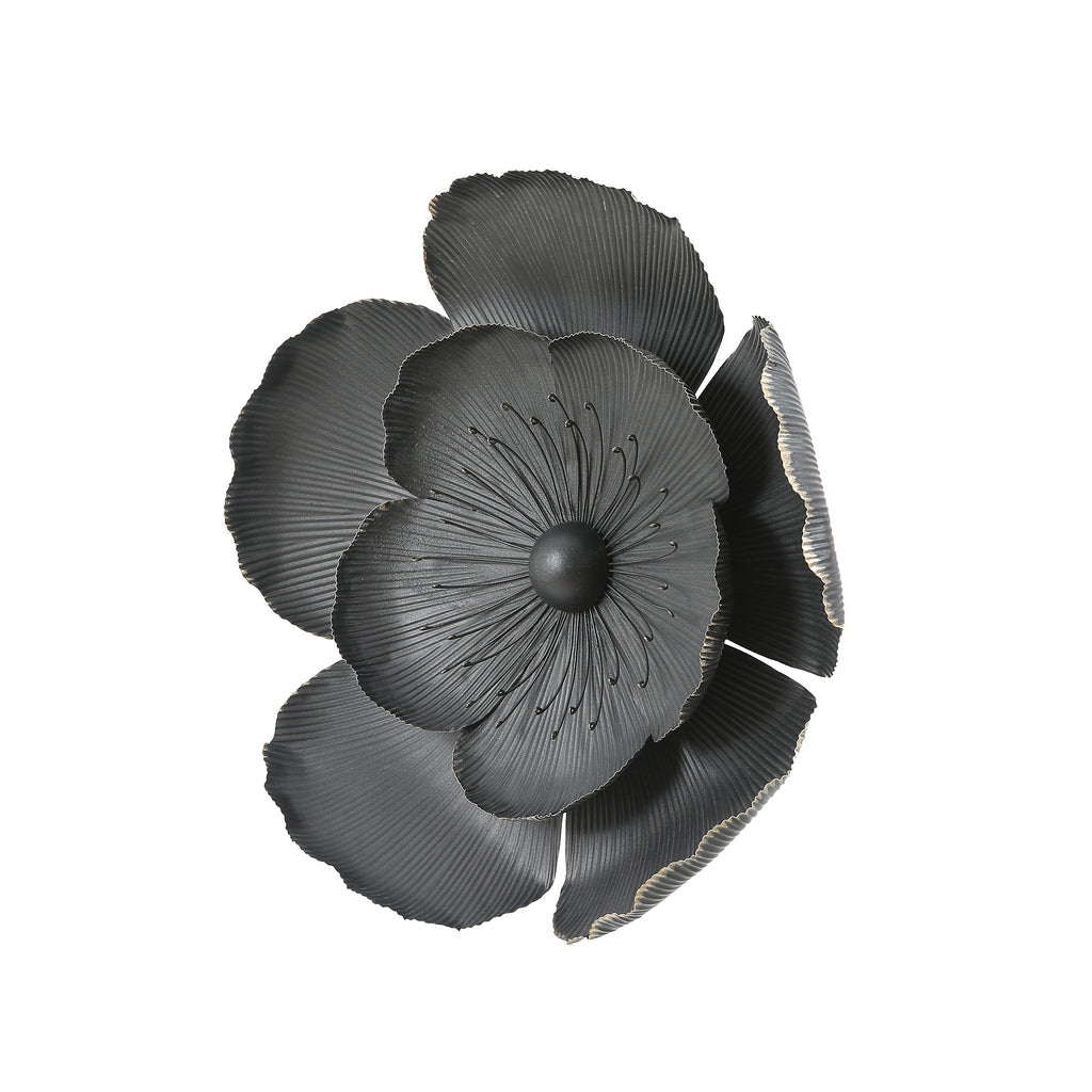 3-Piece Dark Gray with Gold Metal Flowers Wall Decor Set