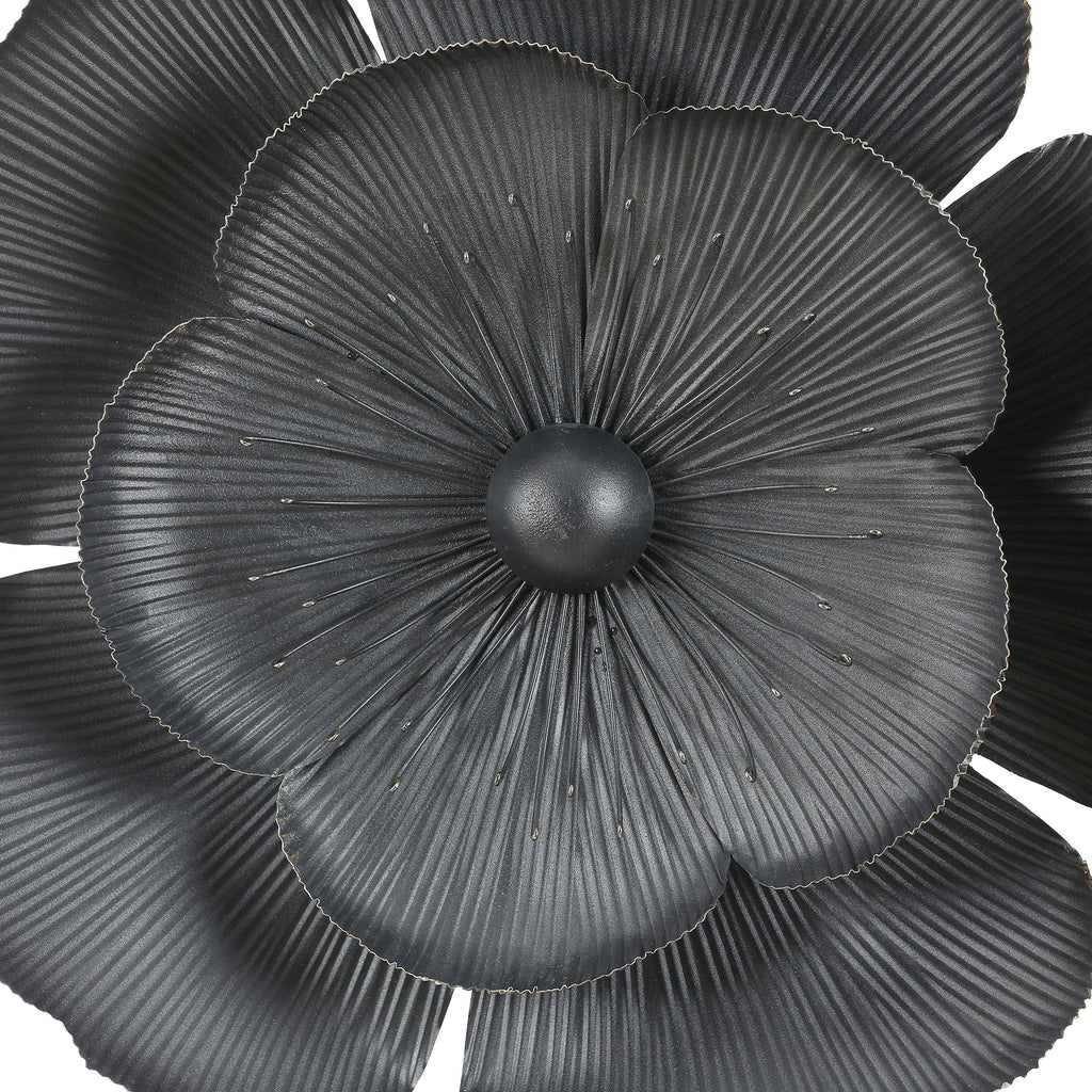 3-Piece Dark Gray with Gold Metal Flowers Wall Decor Set