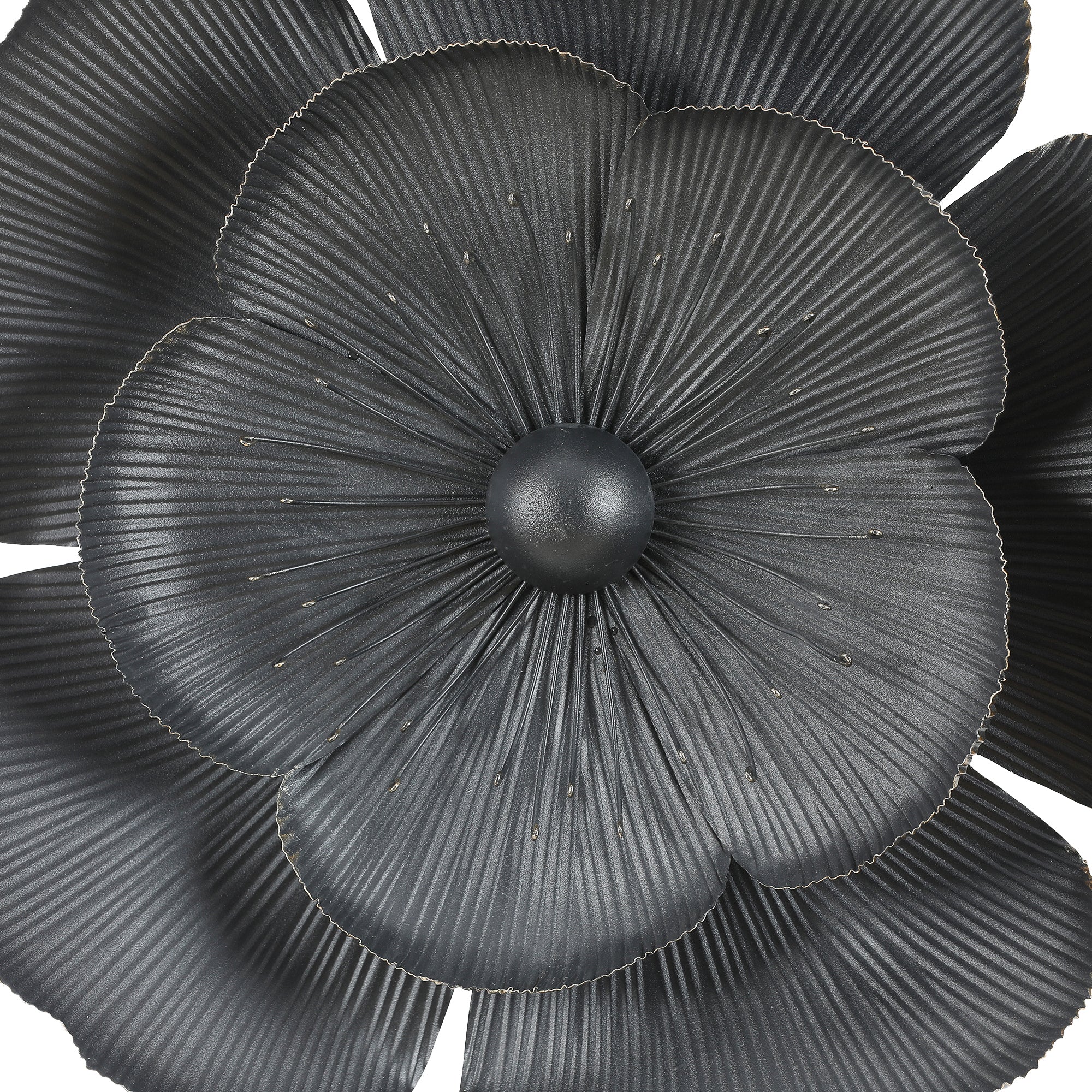 3-Piece Dark Gray with Gold Metal Flowers Wall Decor Set