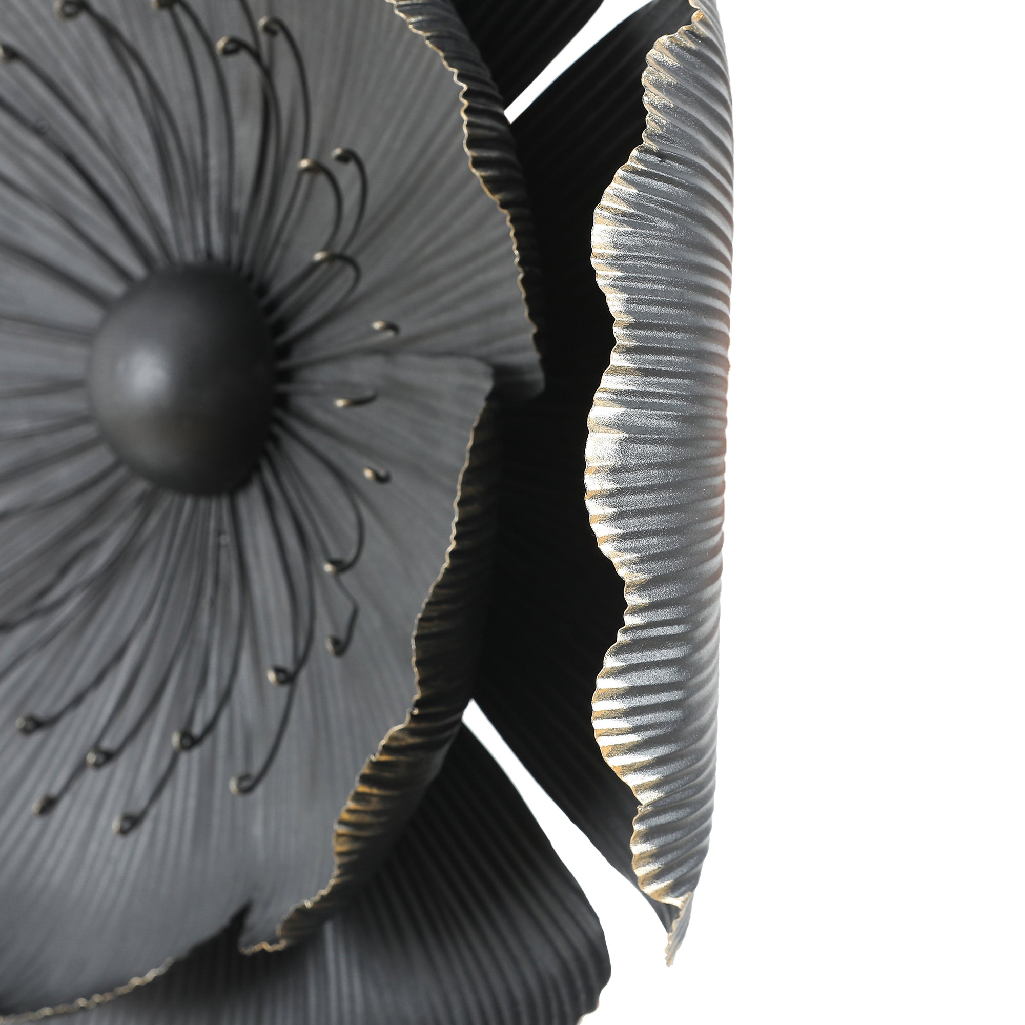 3-Piece Dark Gray with Gold Metal Flowers Wall Decor Set