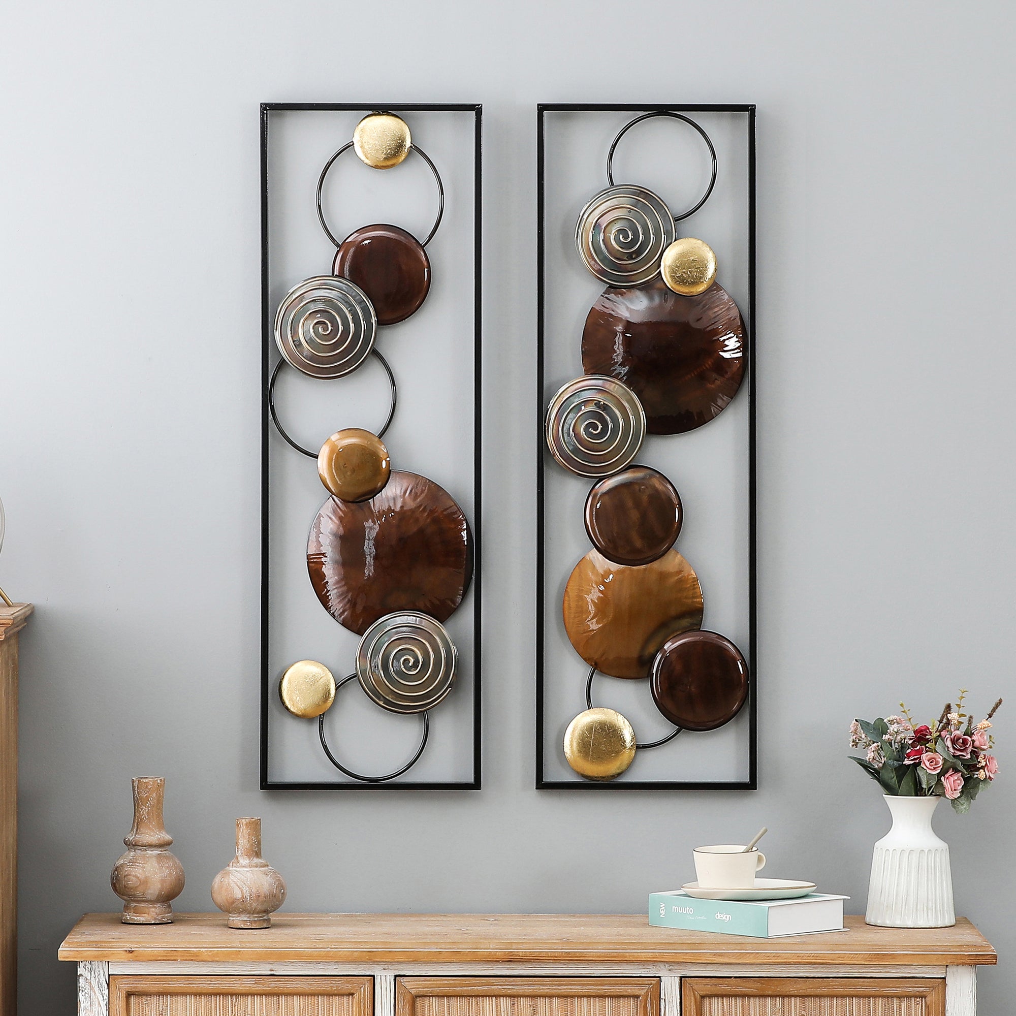 2-Piece Abstract Metal Wall Decor Rectangular Panels