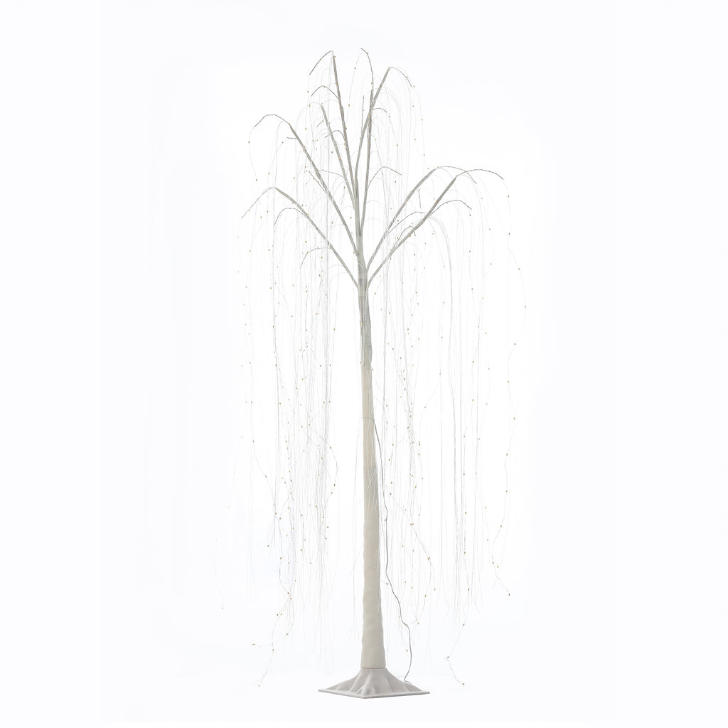 5.9Ft White Artificial Willow Tree with Lights and Metal Base