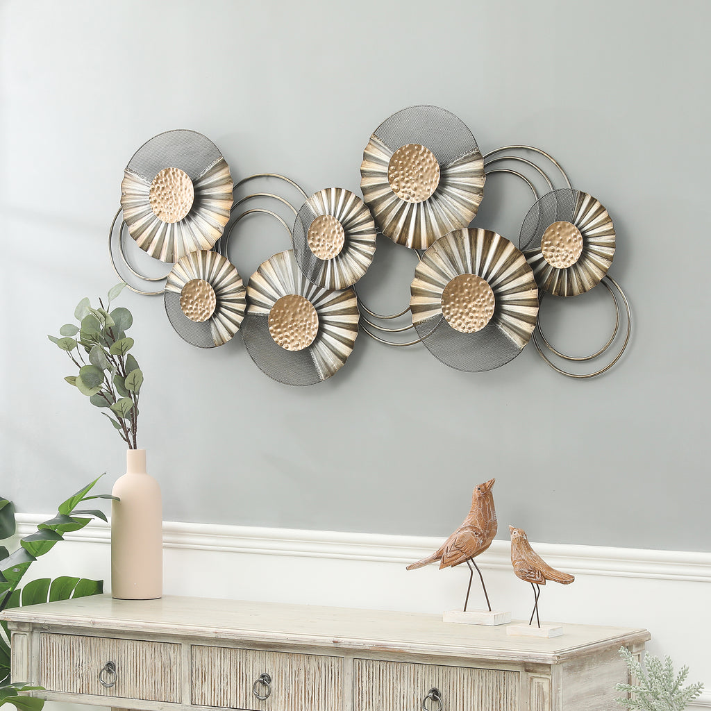 47" W Distressed Metal Modern Flower Wall Decor