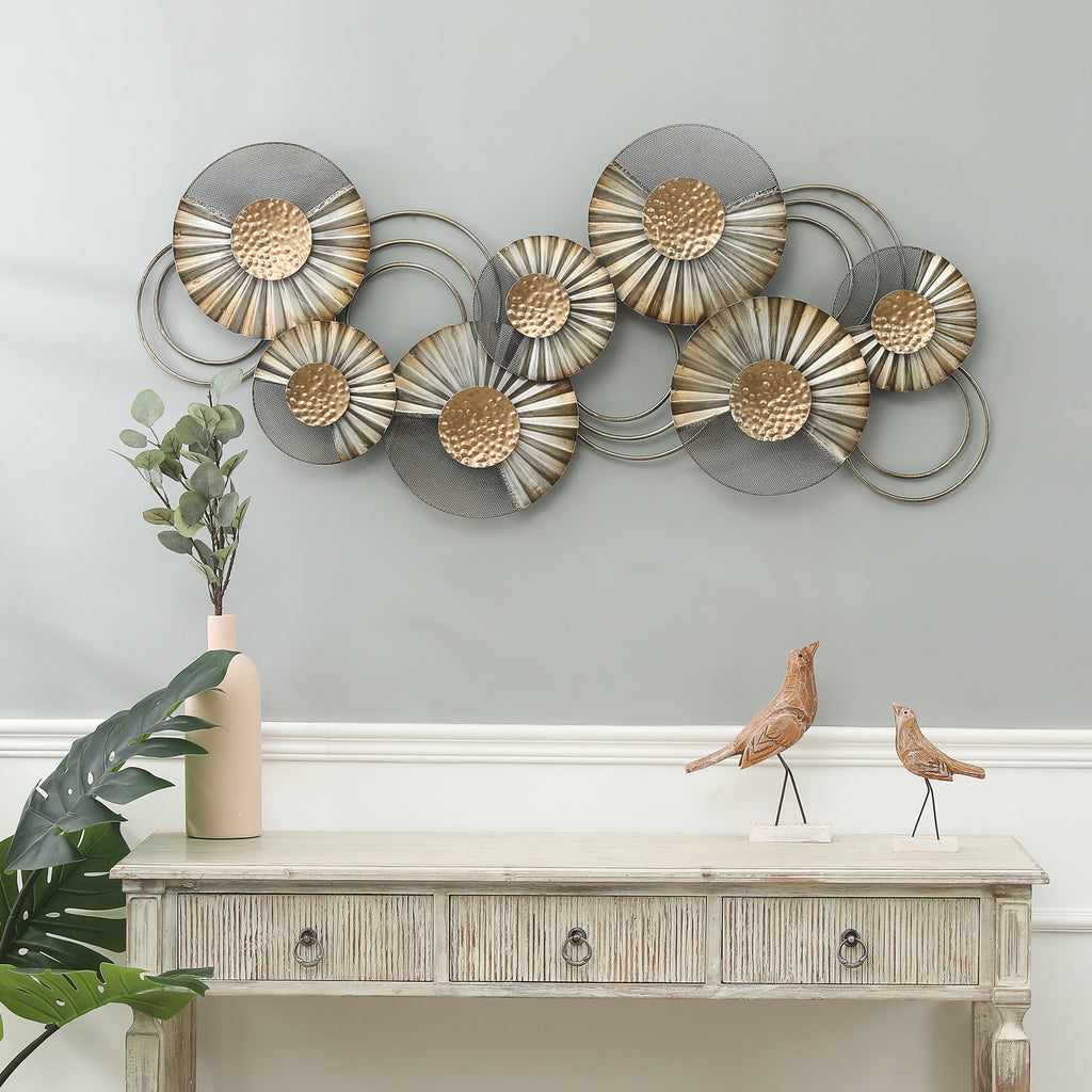 47" W Distressed Metal Modern Flower Wall Decor