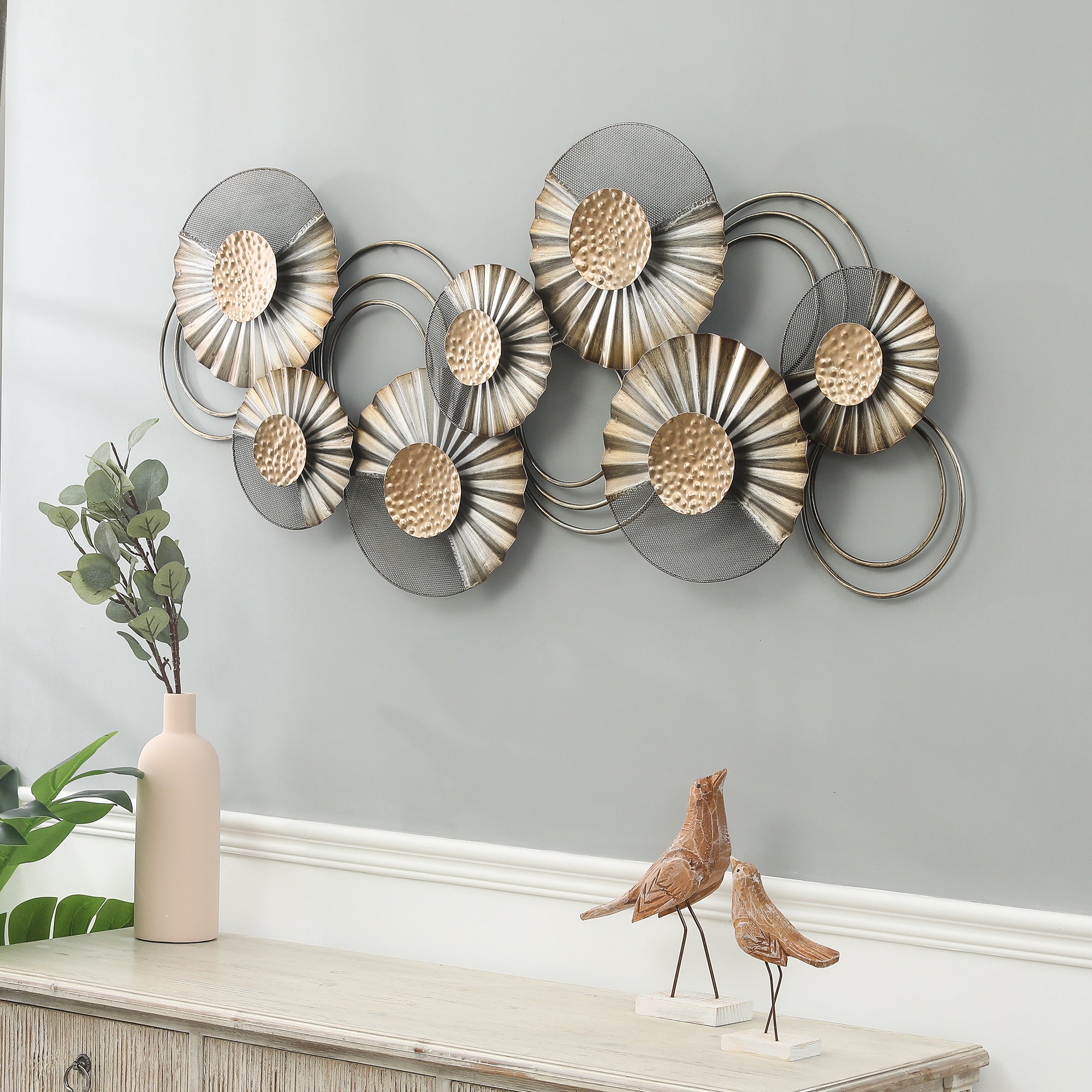 47" W Distressed Metal Modern Flower Wall Decor