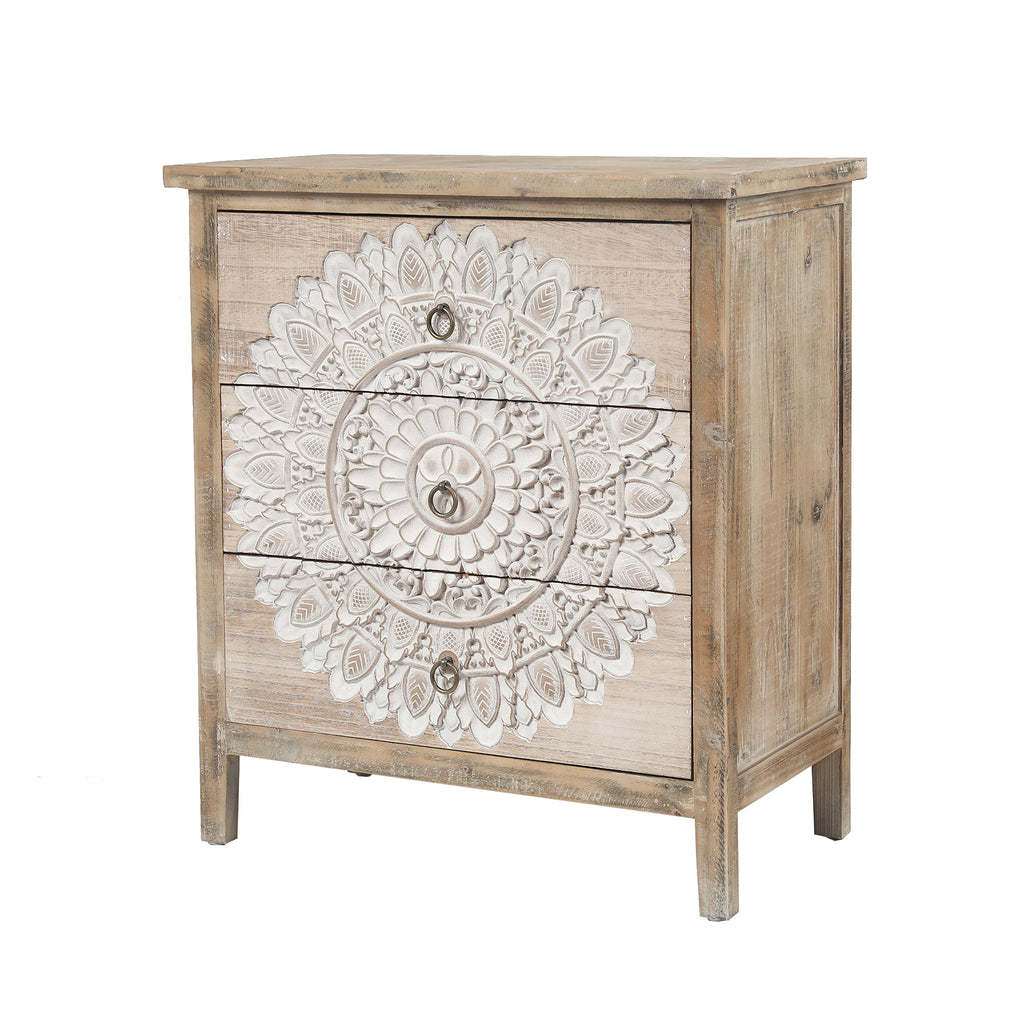 3-Drawer 28.2" H x 25.2" W Natural Wood White Floral Accent Chest