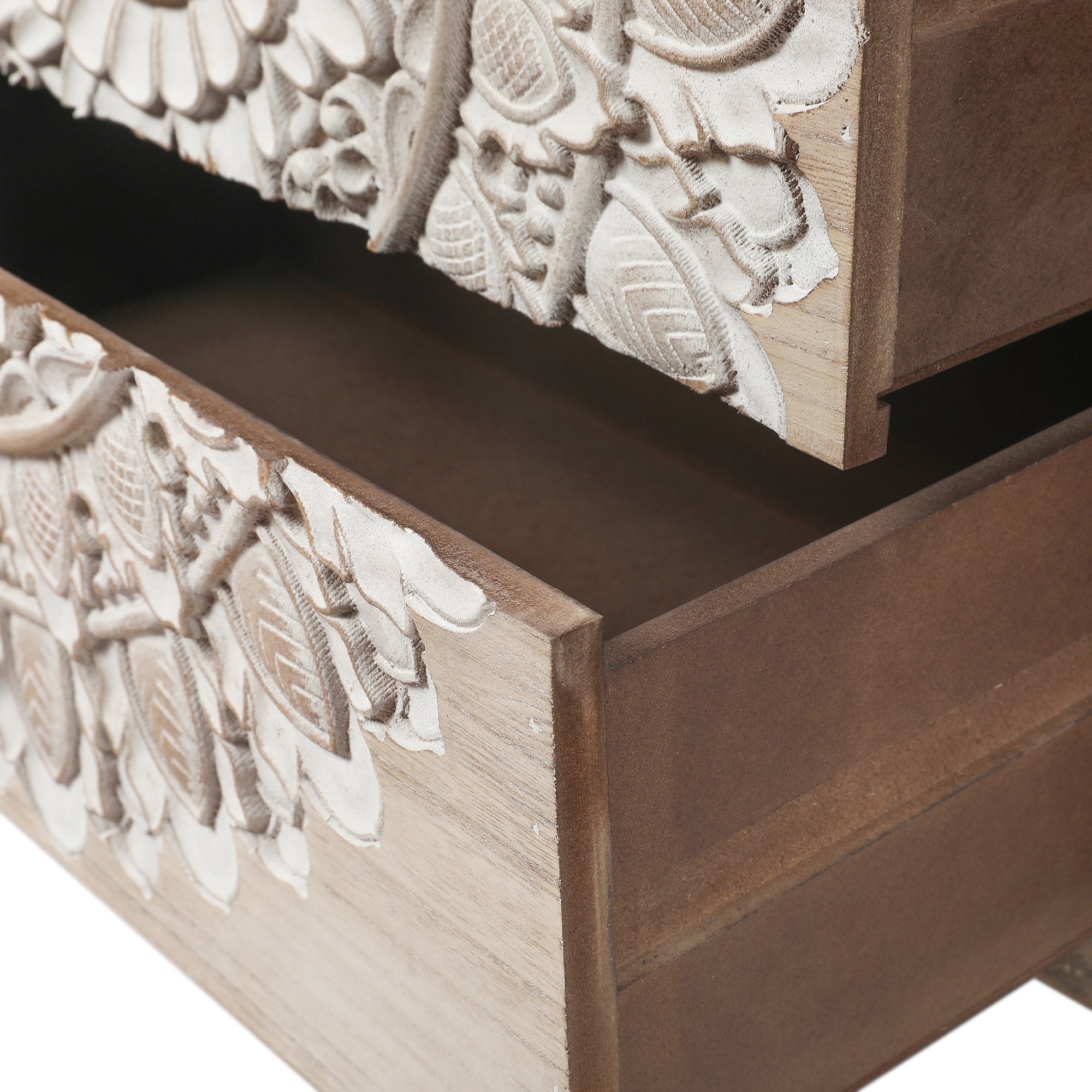 3-Drawer 28.2" H x 25.2" W Natural Wood White Floral Accent Chest